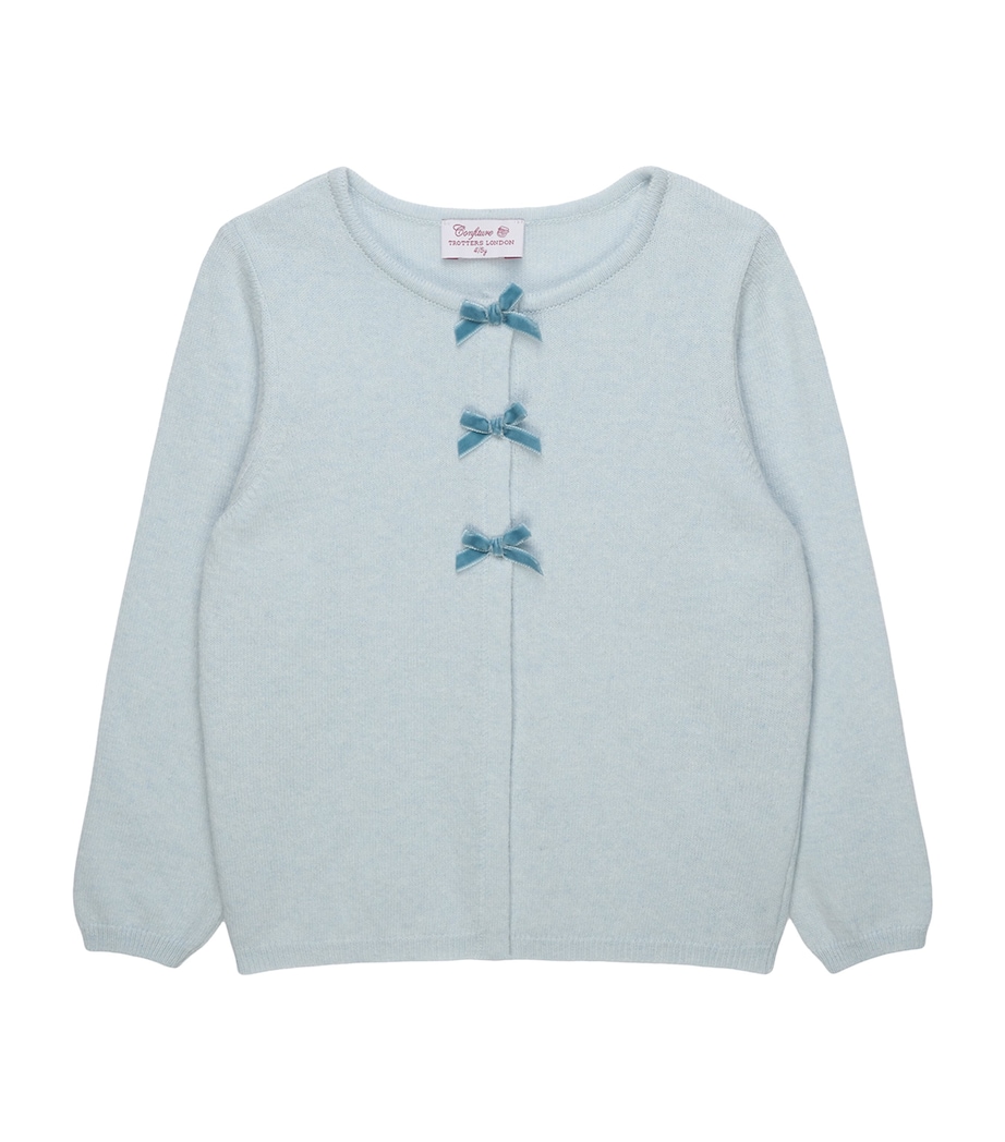 Trotters Velvet Bow Cardigan (2-5 Years) Pale Blue Image 1
