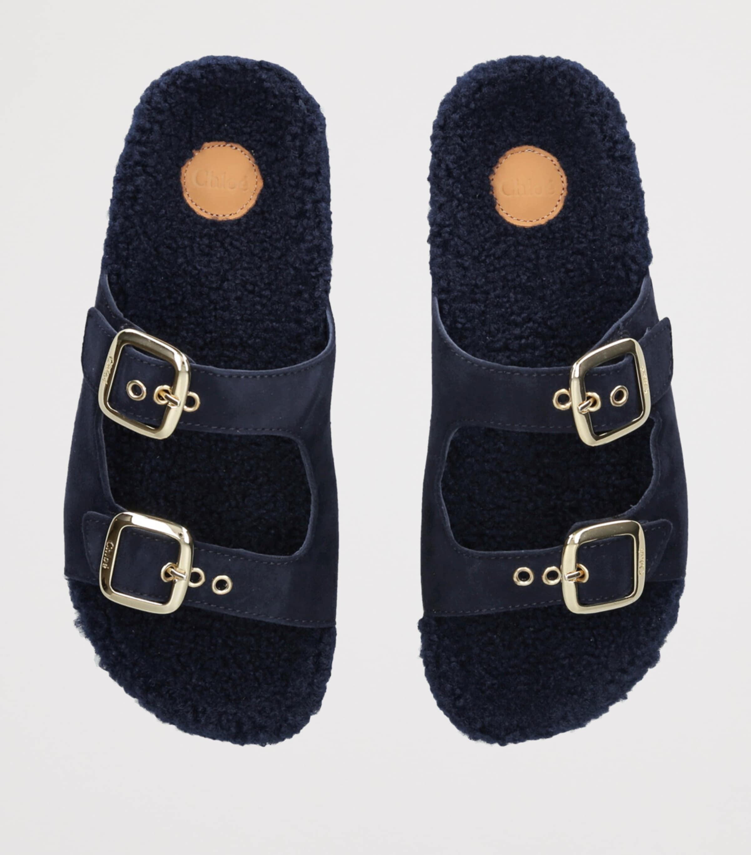 Chloé Kids Suede-Shearling Buckle Sandals Navy Image 4