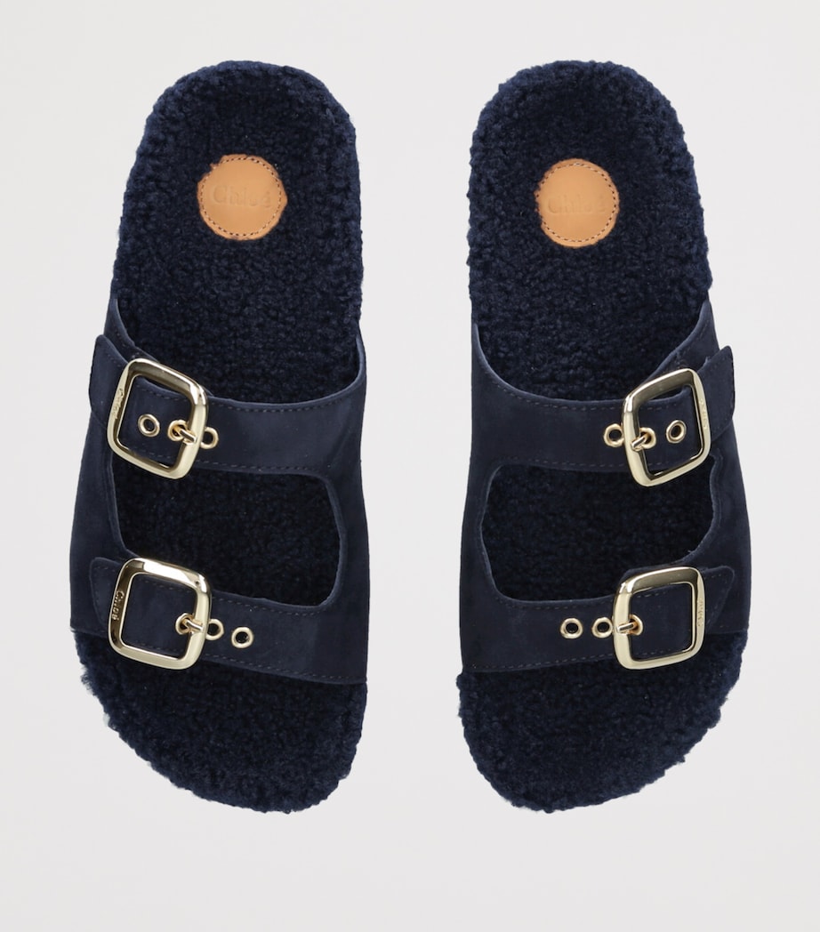 Chloé Kids Suede-Shearling Buckle Sandals Navy Image 4