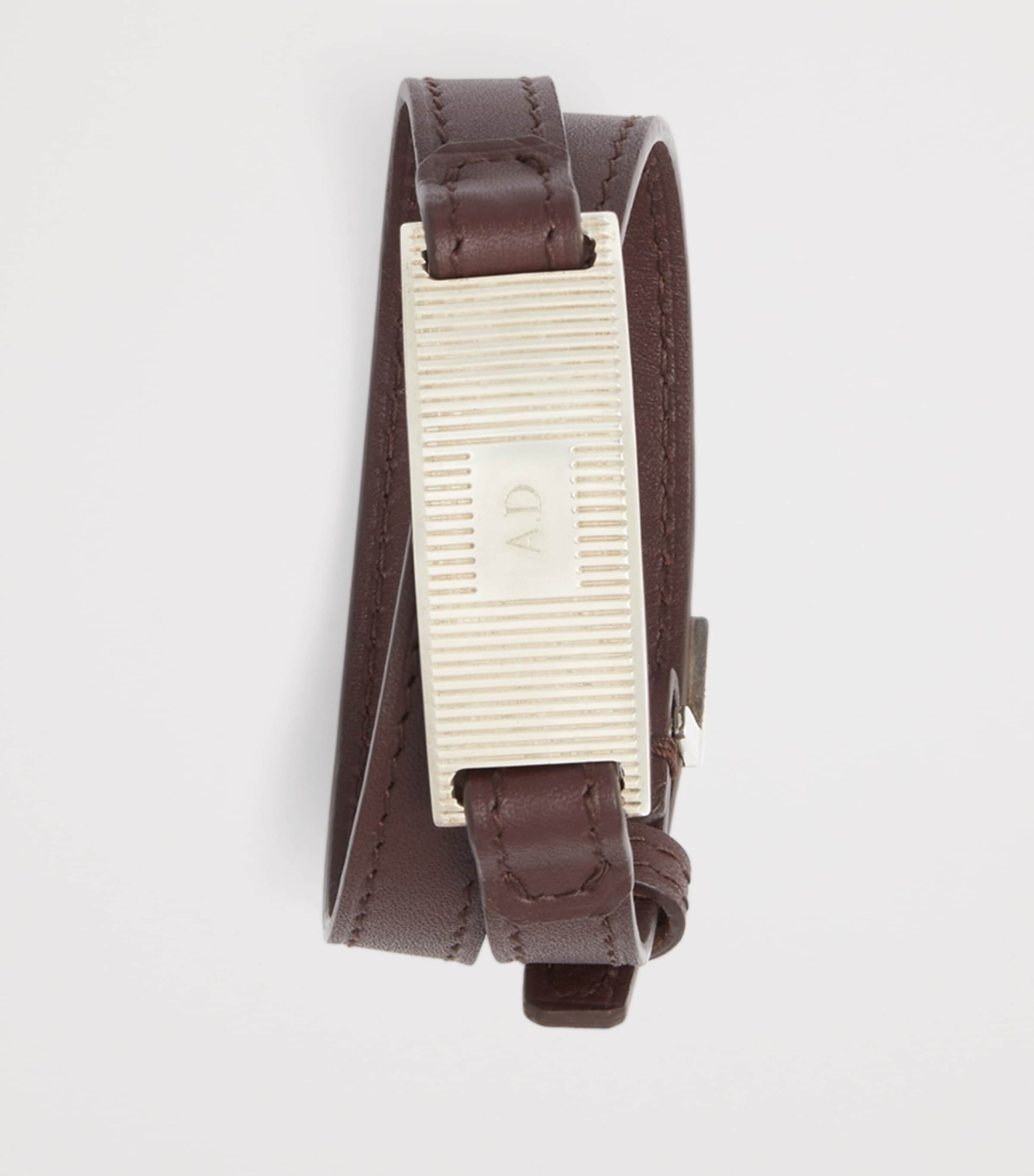 Silver and Leather ID Tag Bracelet 201BROWN Image 3