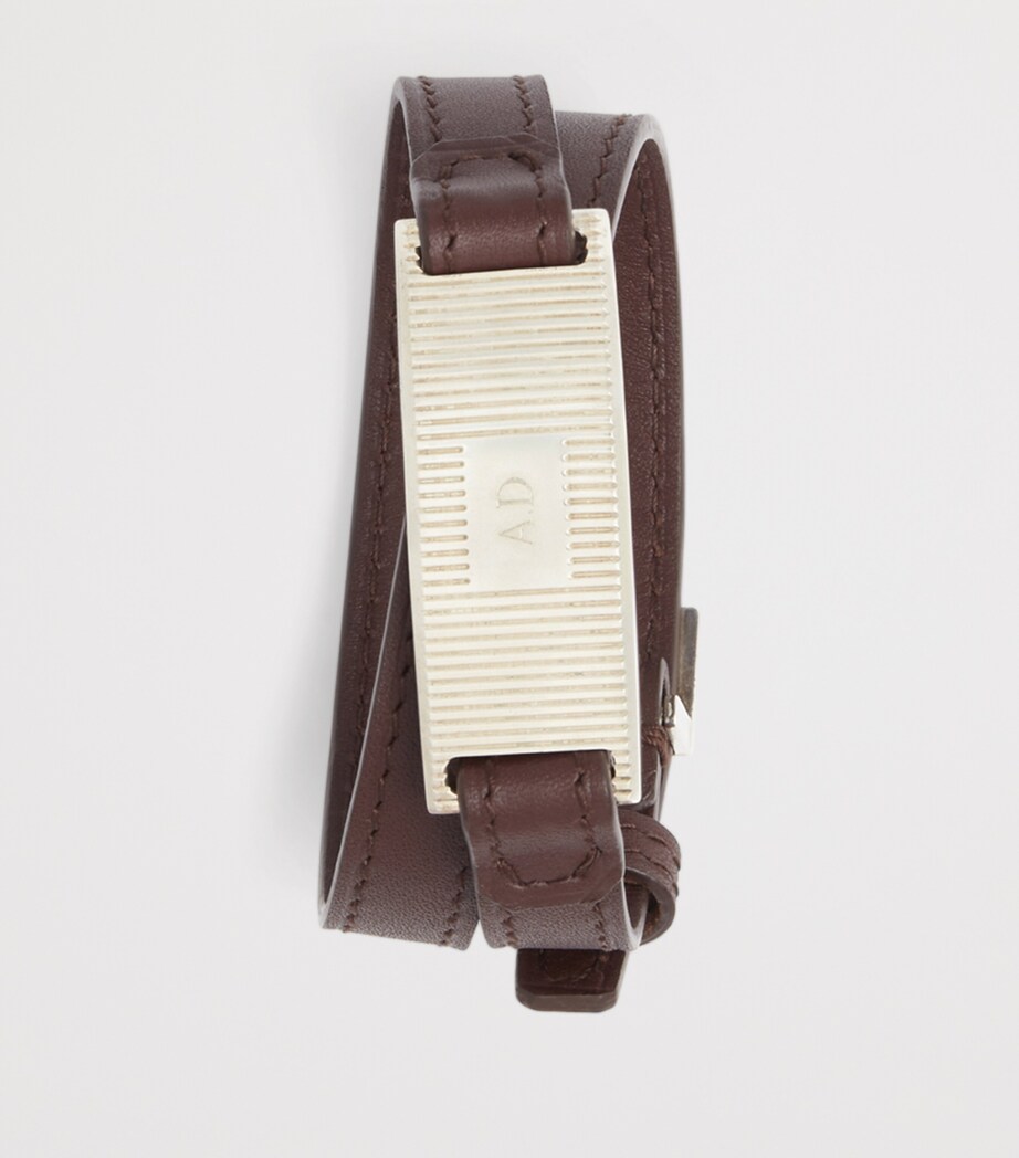 Silver and Leather ID Tag Bracelet 201BROWN Image 3