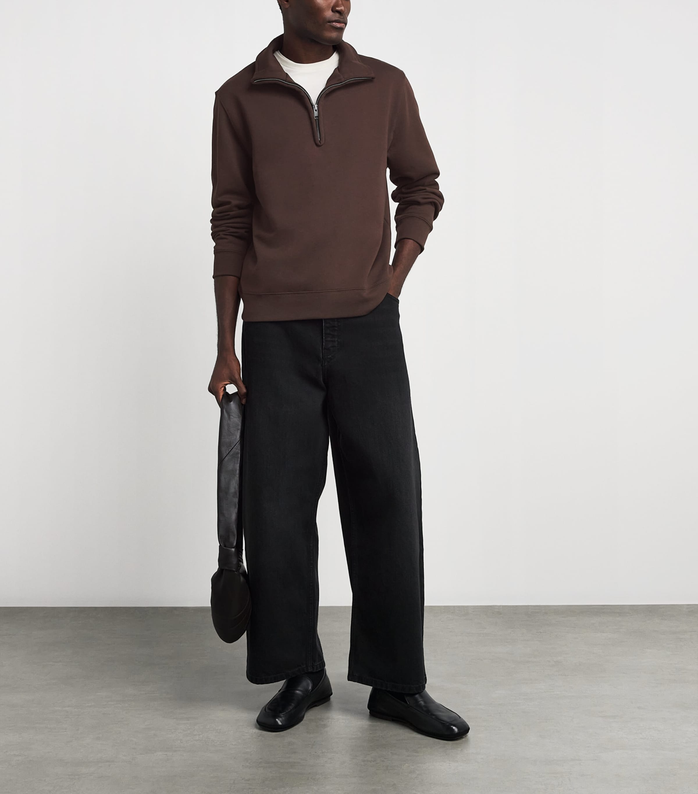 Sandro Paris Mens Cotton Half-Zip Sweater Chocolate Image 2