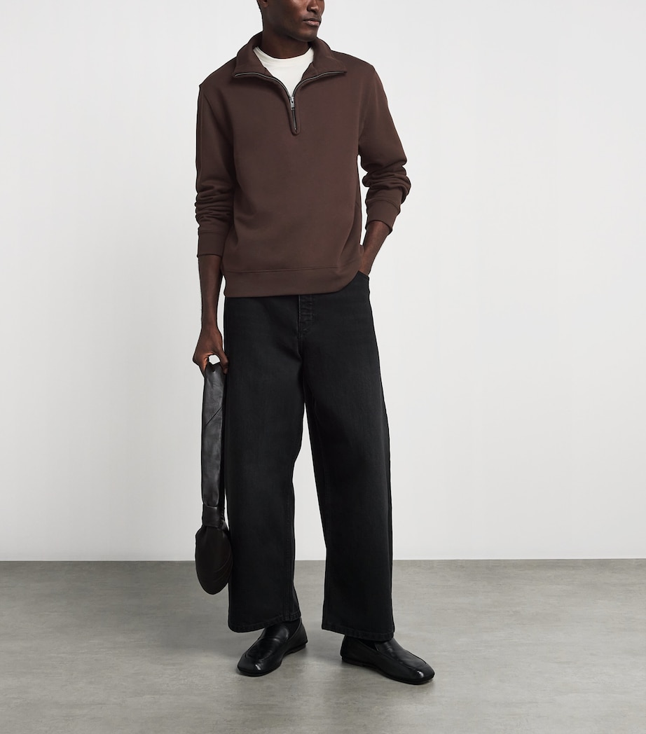 Sandro Paris Mens Cotton Half-Zip Sweater Chocolate Image 2