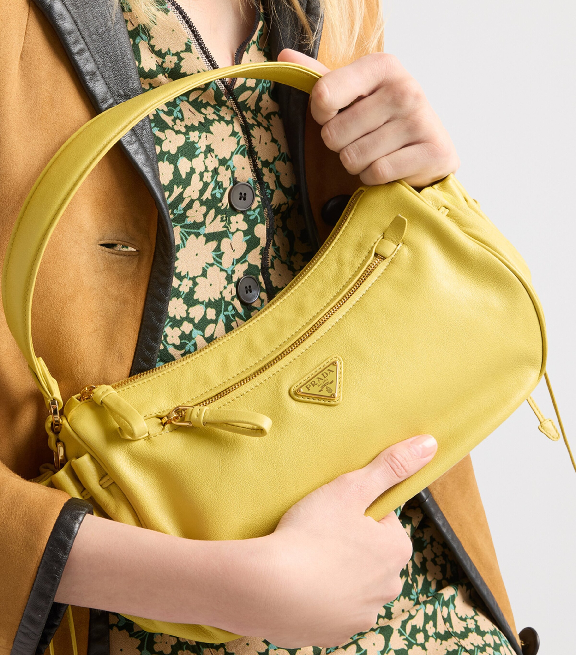 Prada Small Leather Shoulder Bag Yellow Image 2