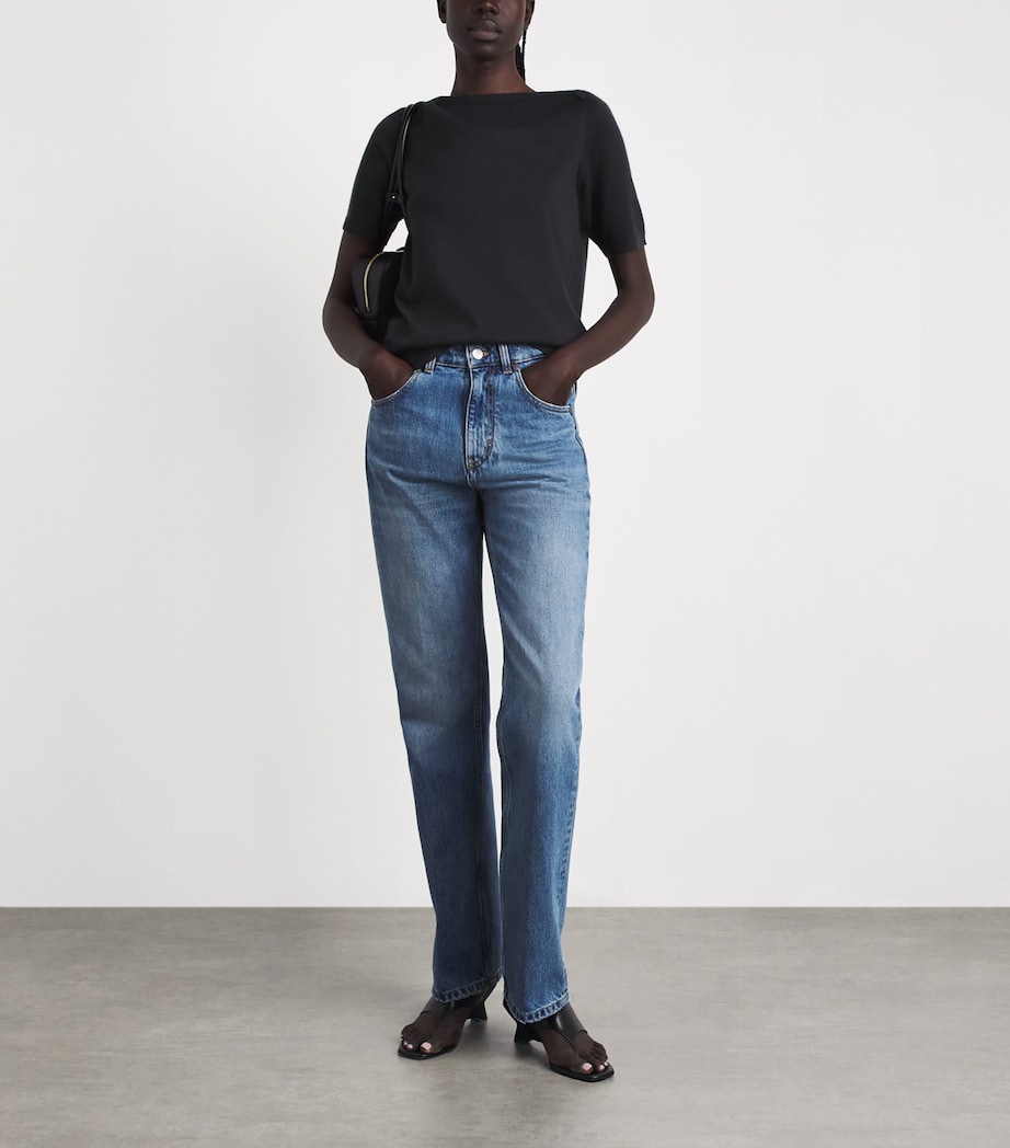 Victoria Beckham Womens Julia Straight Jeans Worn Blue Wash Image 2
