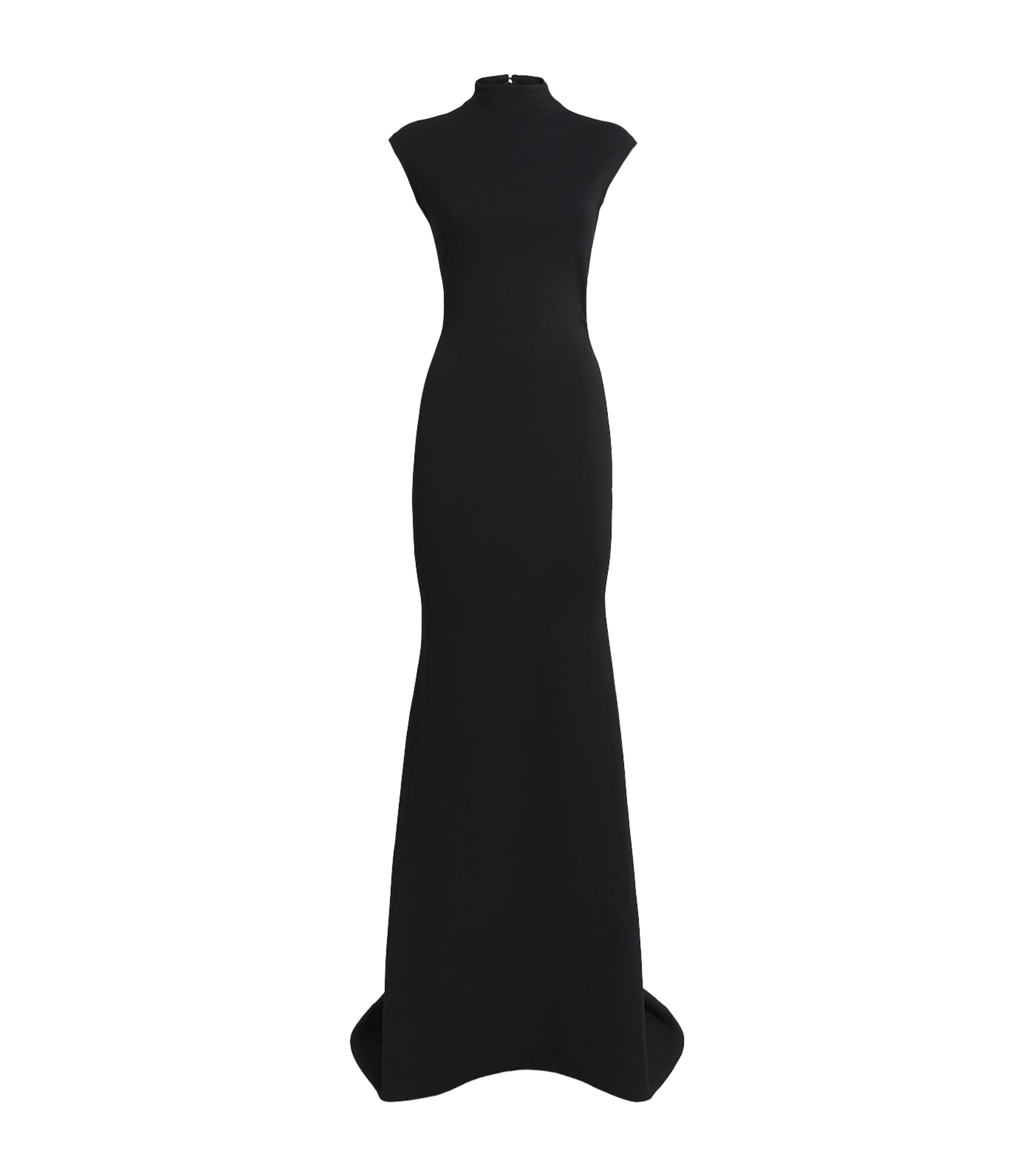 Jacquemus Maxi Dress With Cap Sleeves And Mock Neck In Black