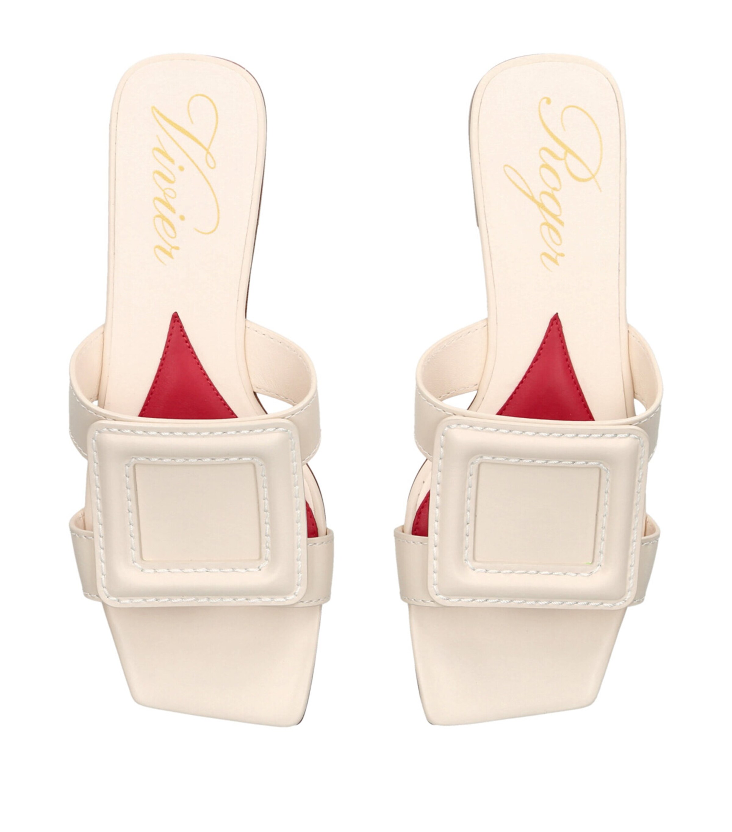 Roger Vivier Leather Buckle Mules Bone Image 4