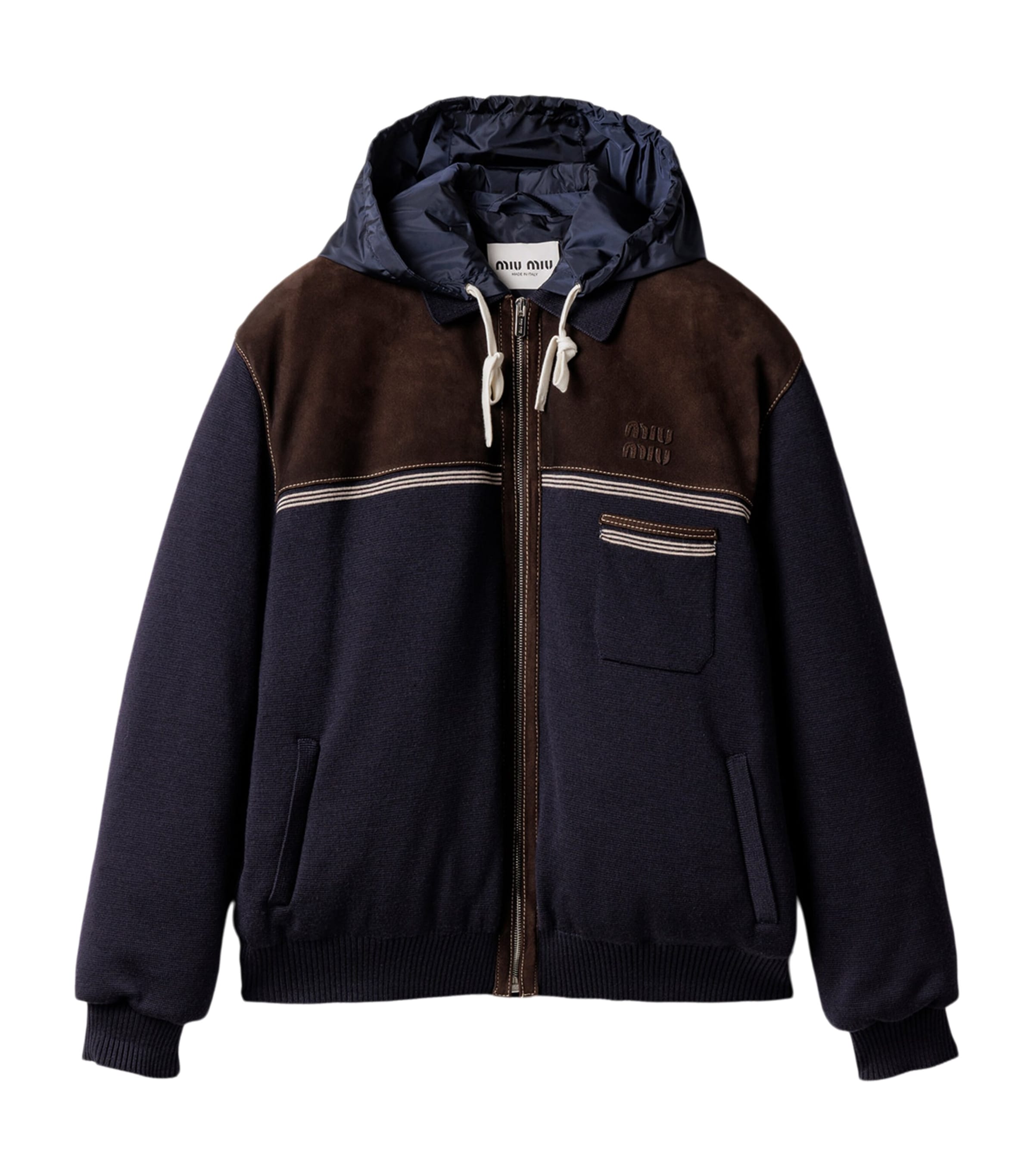 Miu Miu Womens Knit and Suede Down Jacket Image 1