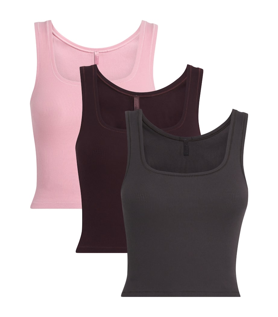Skims Stretch-Cotton Ribbed Tank Tops (Pack of 3) | Harrods AU