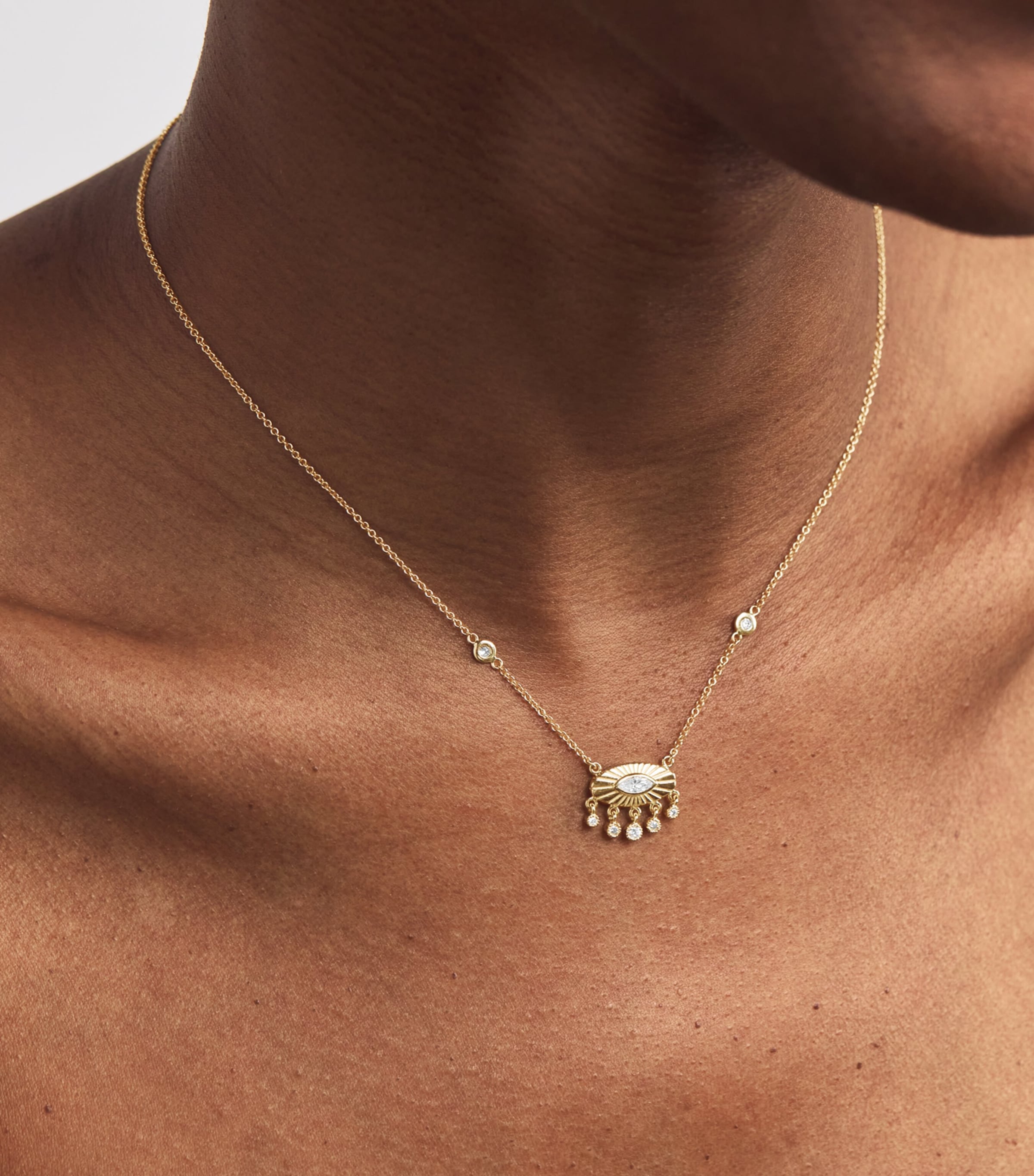 Yellow Gold and Diamond Evil Eye Shaker Necklace YELLOW GOLD Image 4