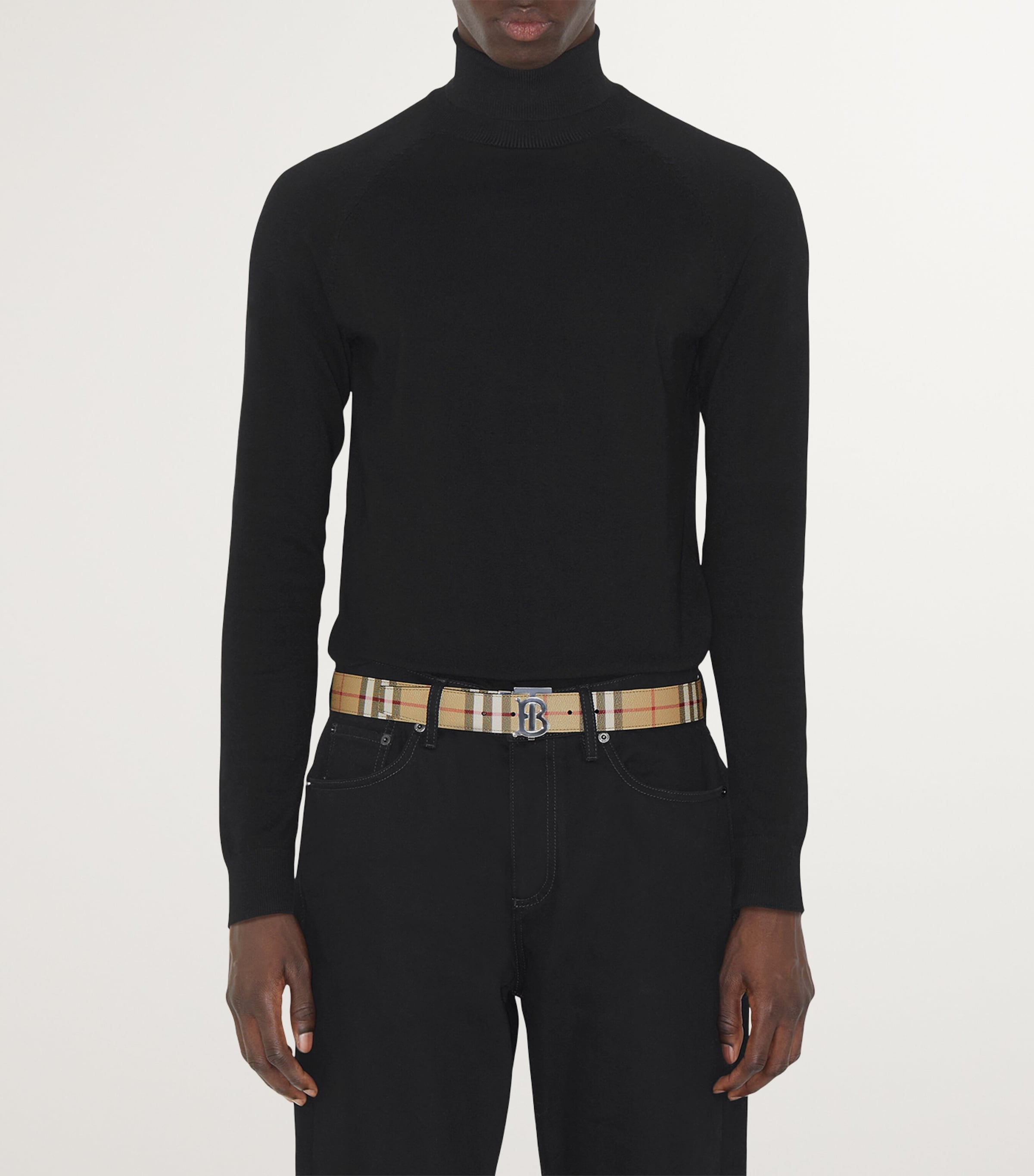 Leather and Check Reversible TB Belt ARCHIVE BEIGE/SILVER Image 3