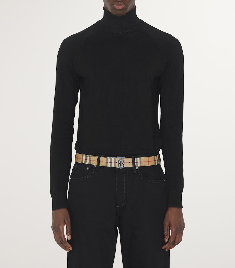 Leather and Check Reversible TB Belt ARCHIVE BEIGE/SILVER Image 3