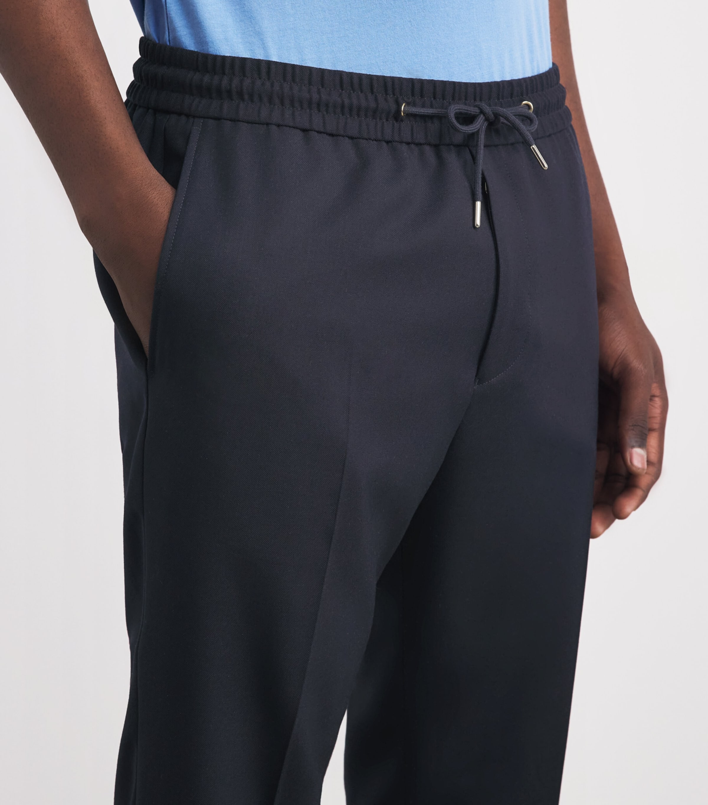 Paul Smith Mens Wool Drawstring Straight Trousers Blue Image 3