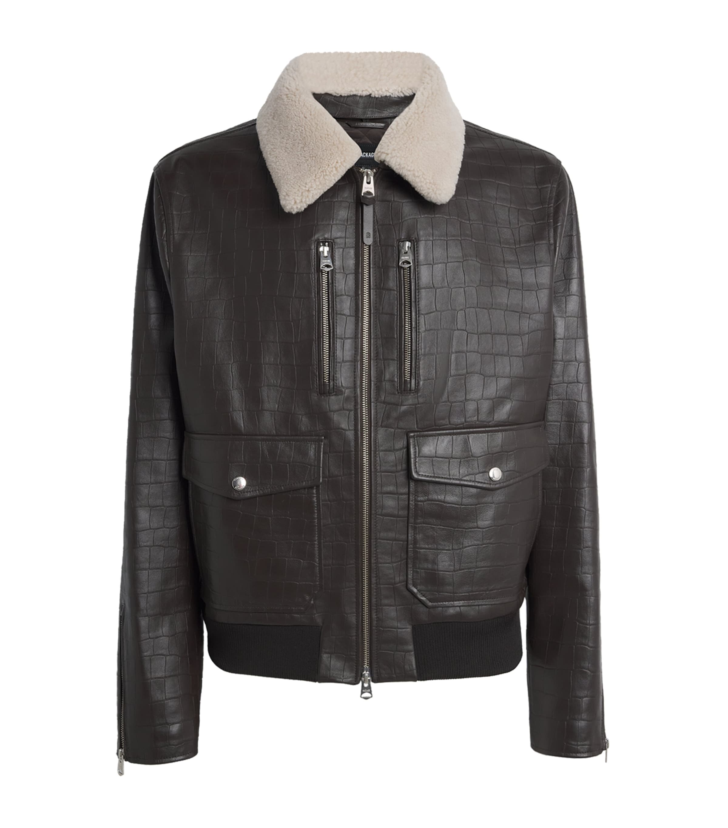 Mackage Embossed-leather Chance-nv Bomber Jacket In Brown