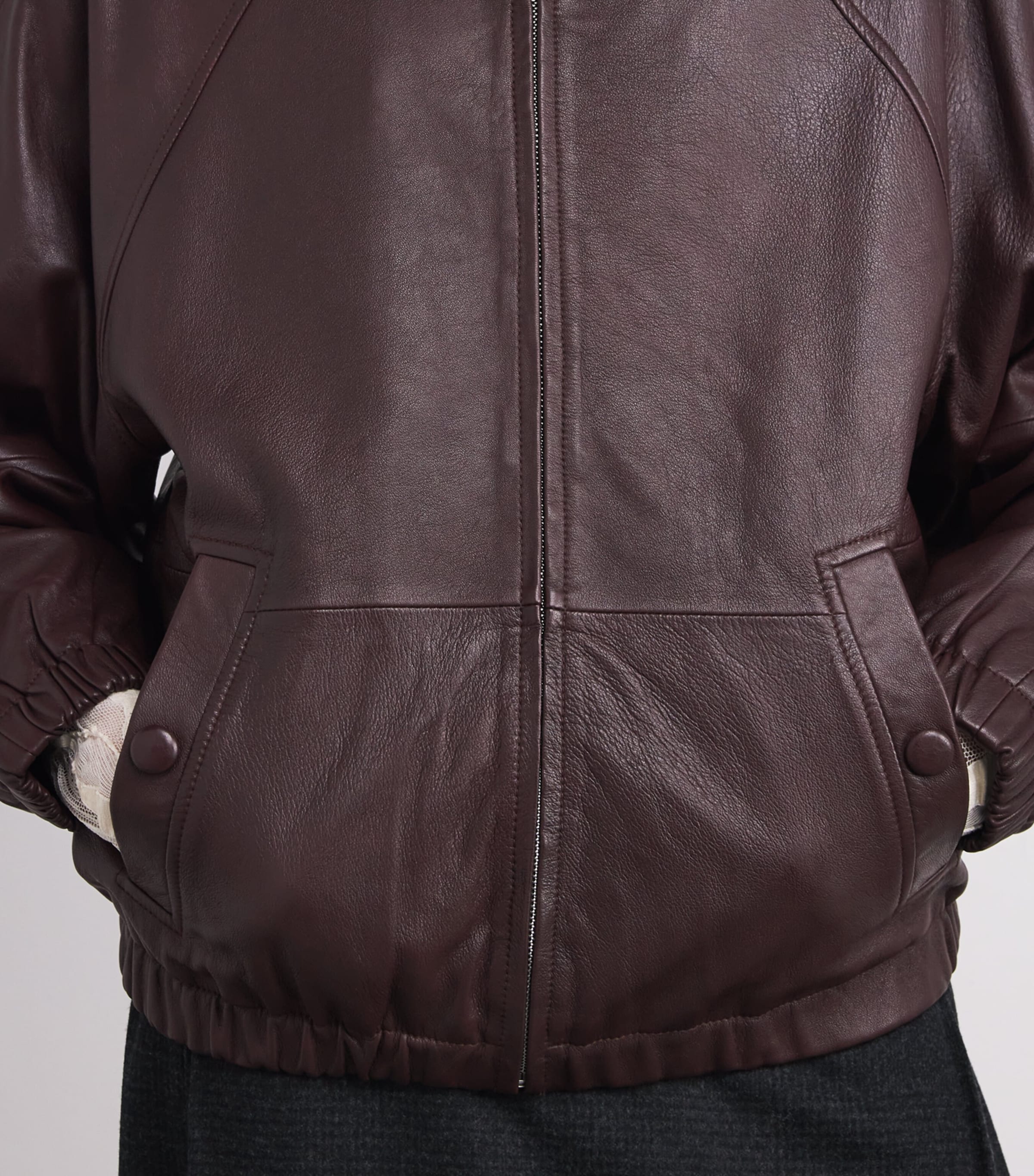 Raglan-Sleeve Leather Jacket BROWN Image 6