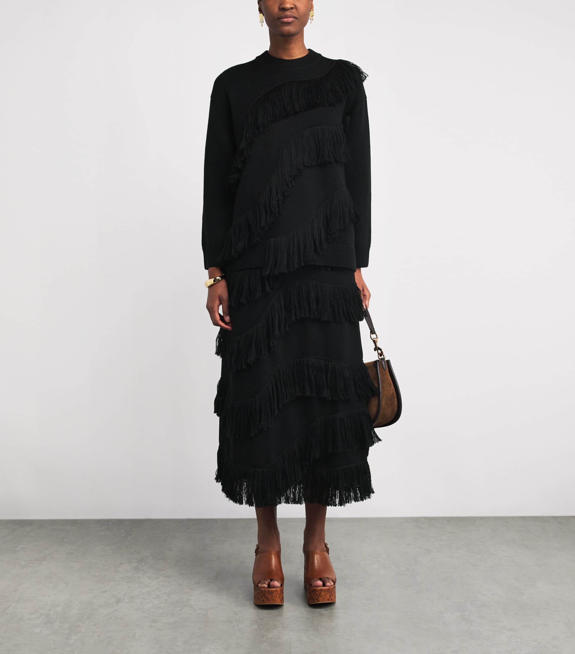 Wool Fringe-Detail Ina Sweater BLACK Image 2