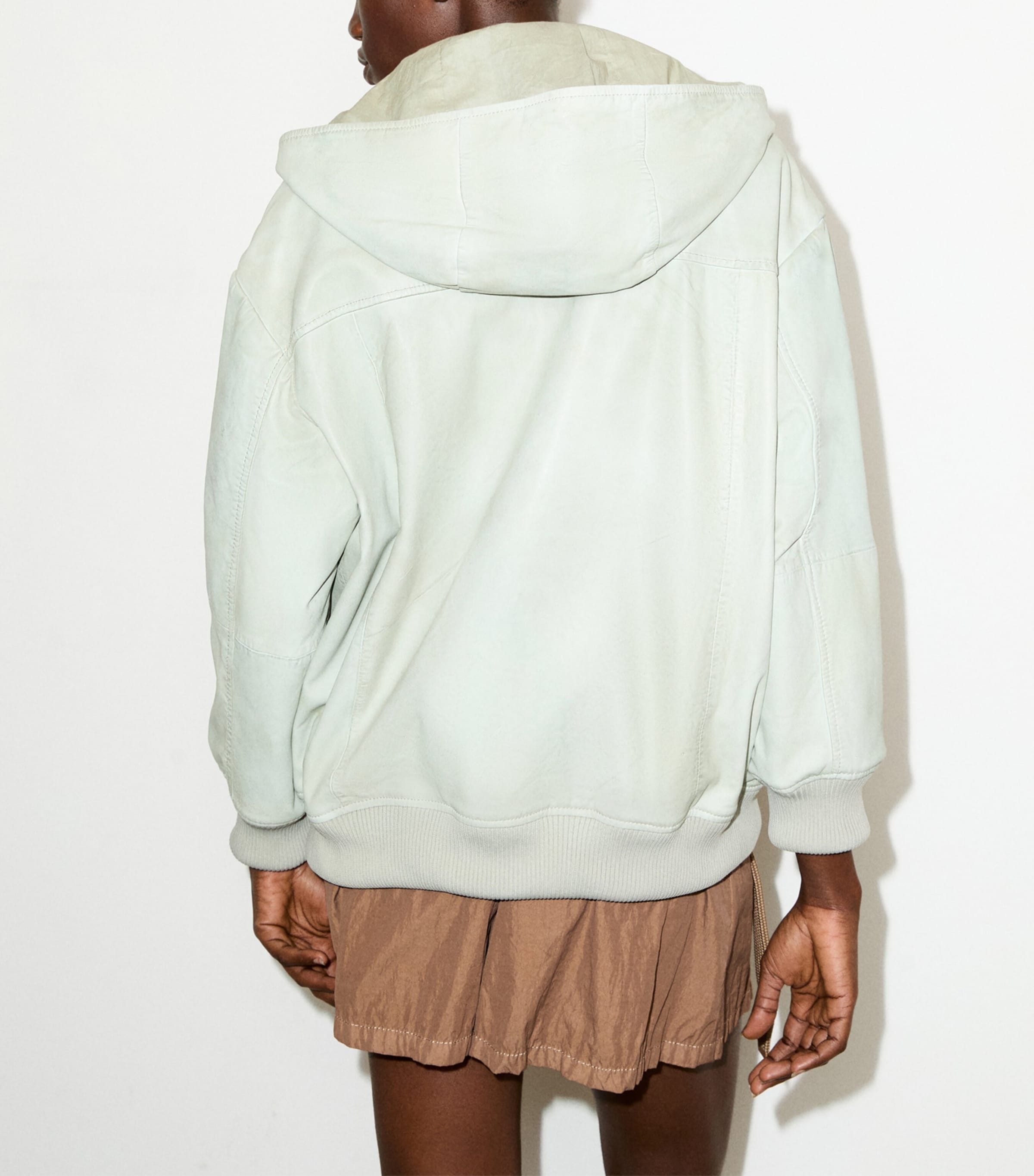 MAX&Co. Womens Leather Bomber Jacket Mint Image 3