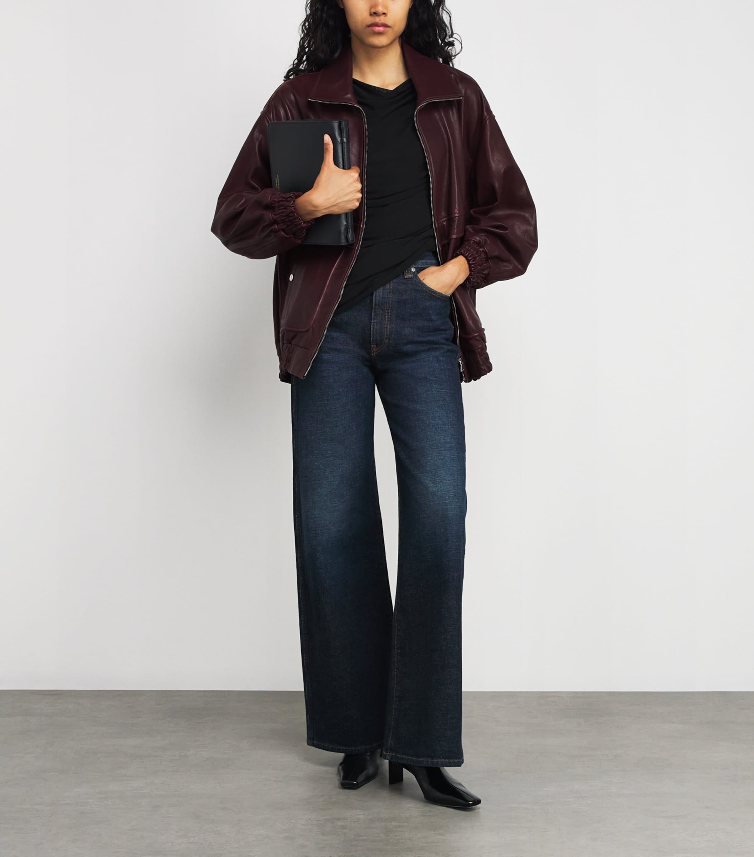 Beck Leather Bomber Jacket DARK PLUM Image 2