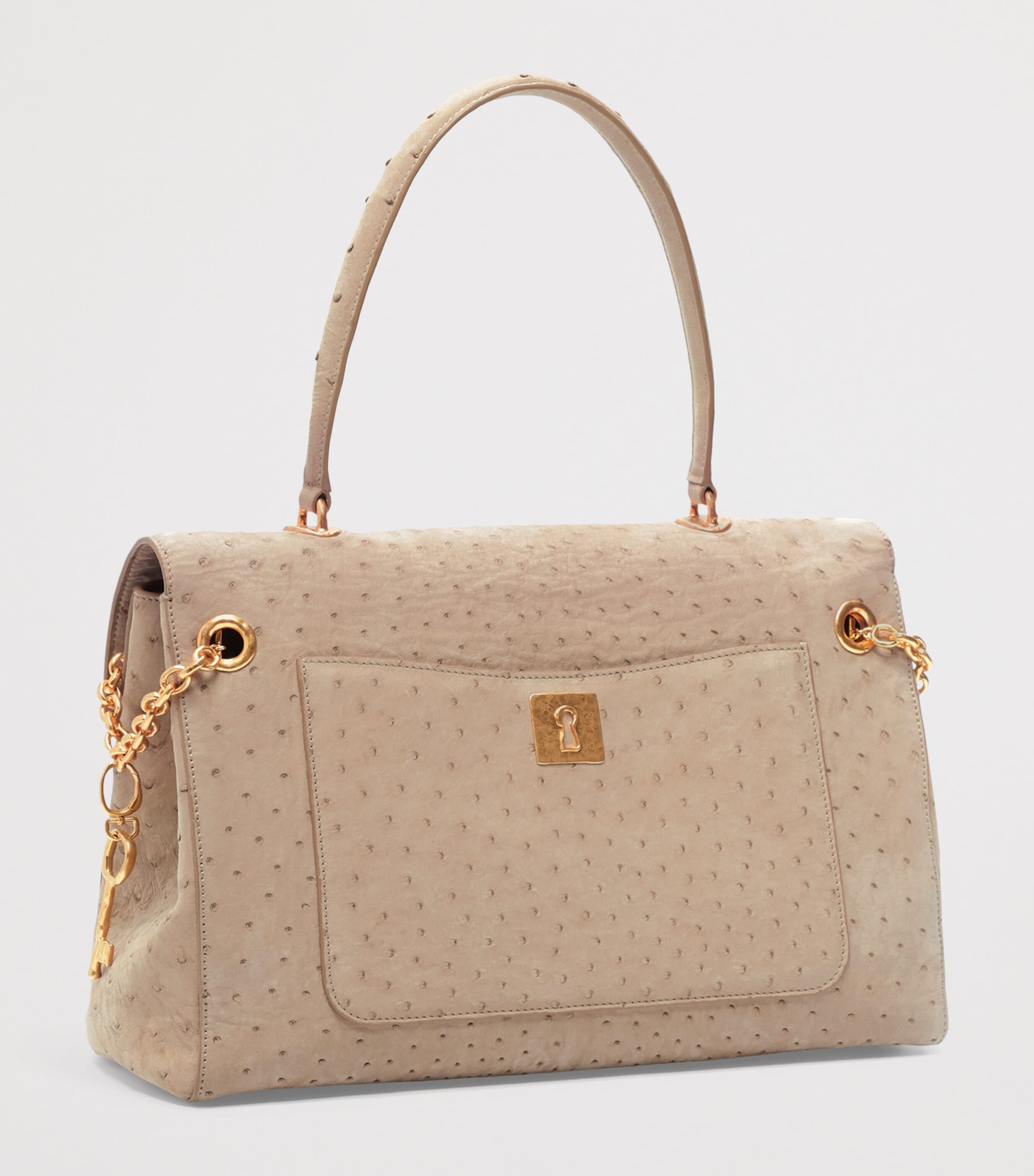 Ostrich Leather Soft Secret Top-Handle Bag 803 TAUPE Image 2