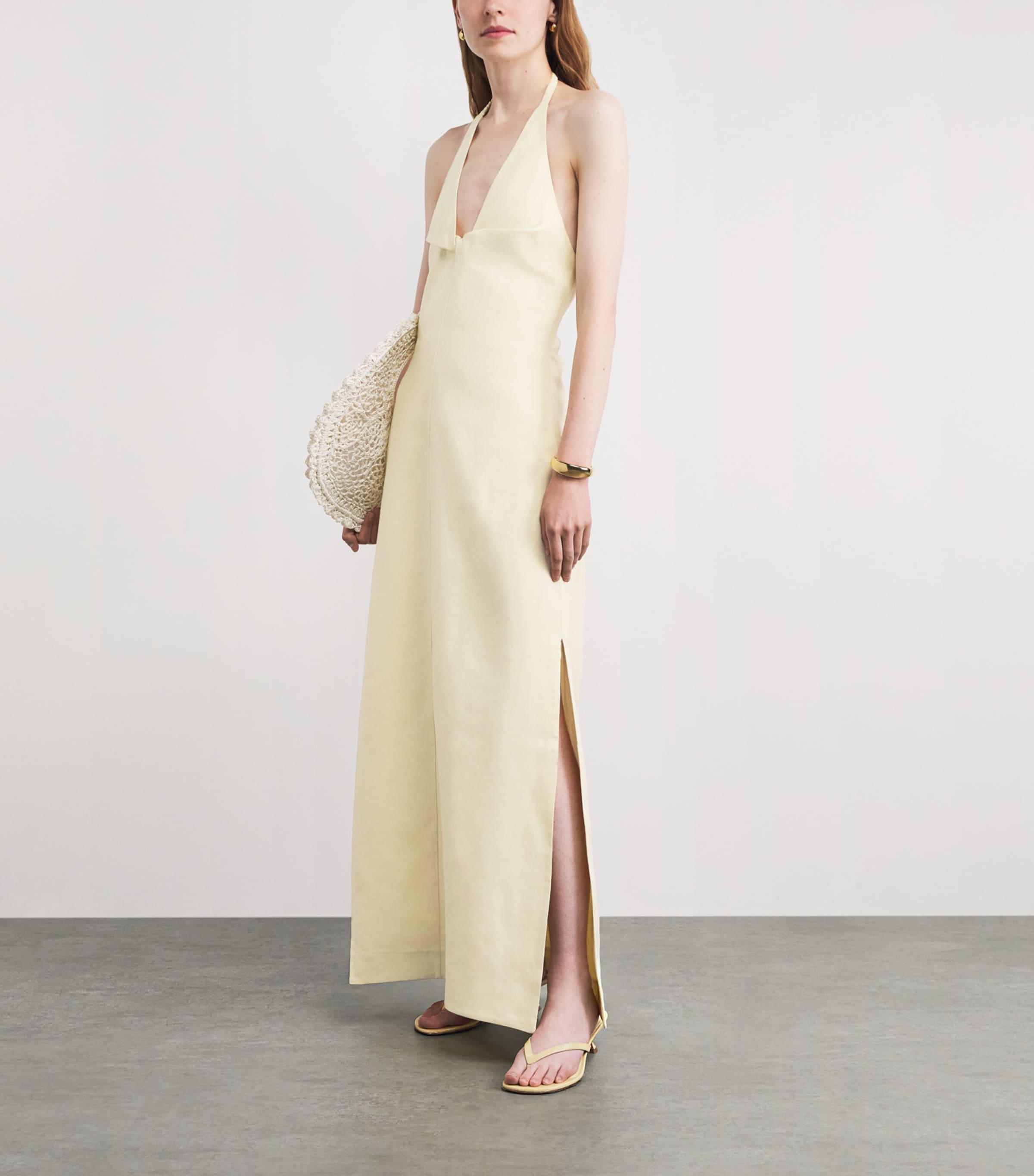 SIR. Womens Linen Halterneck Aria Maxi Dress Butter Image 2