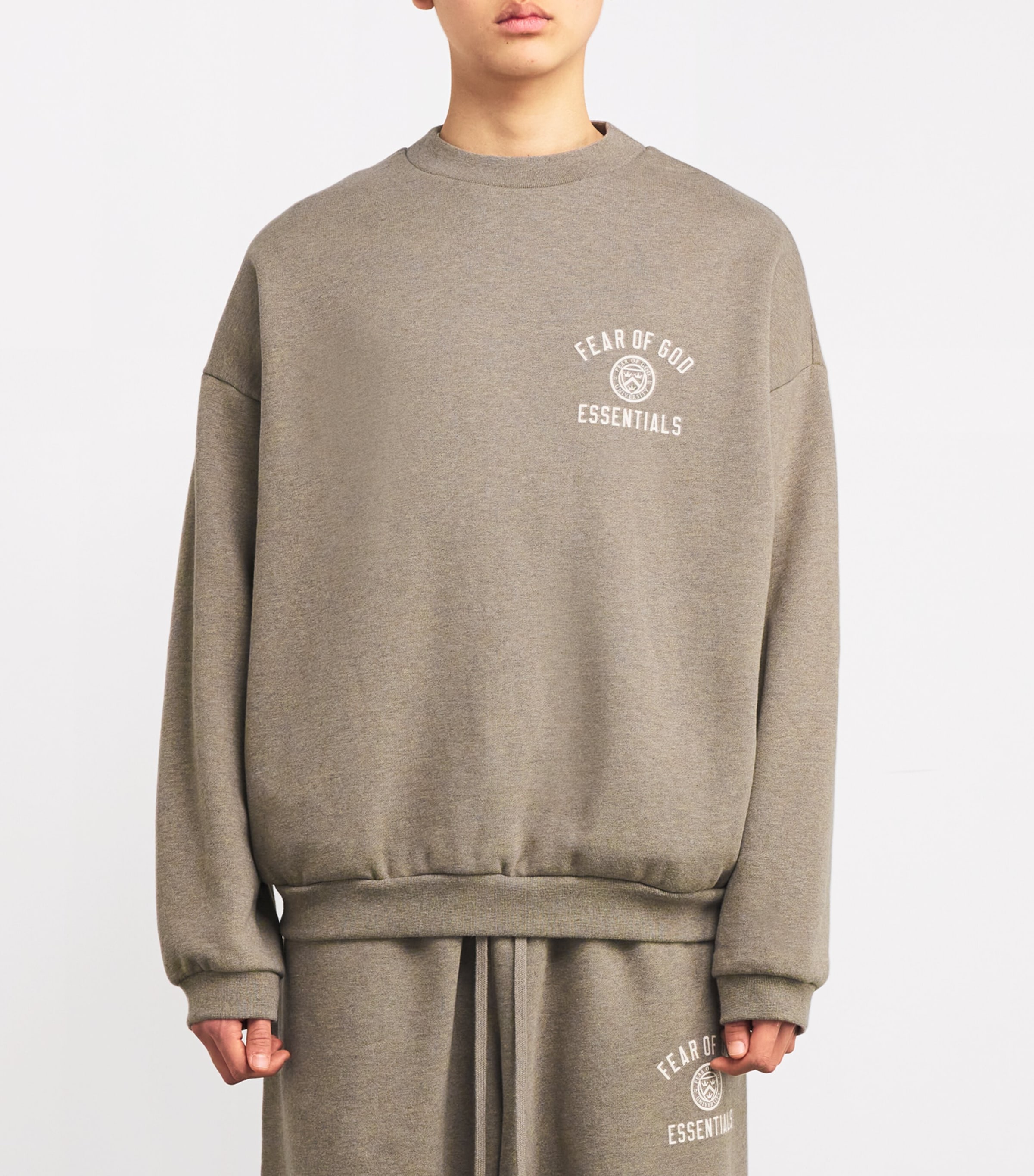 FEAR OF GOD ESSENTIALS Mens University Crest Logo Sweatshirt Heather Gray Image 3
