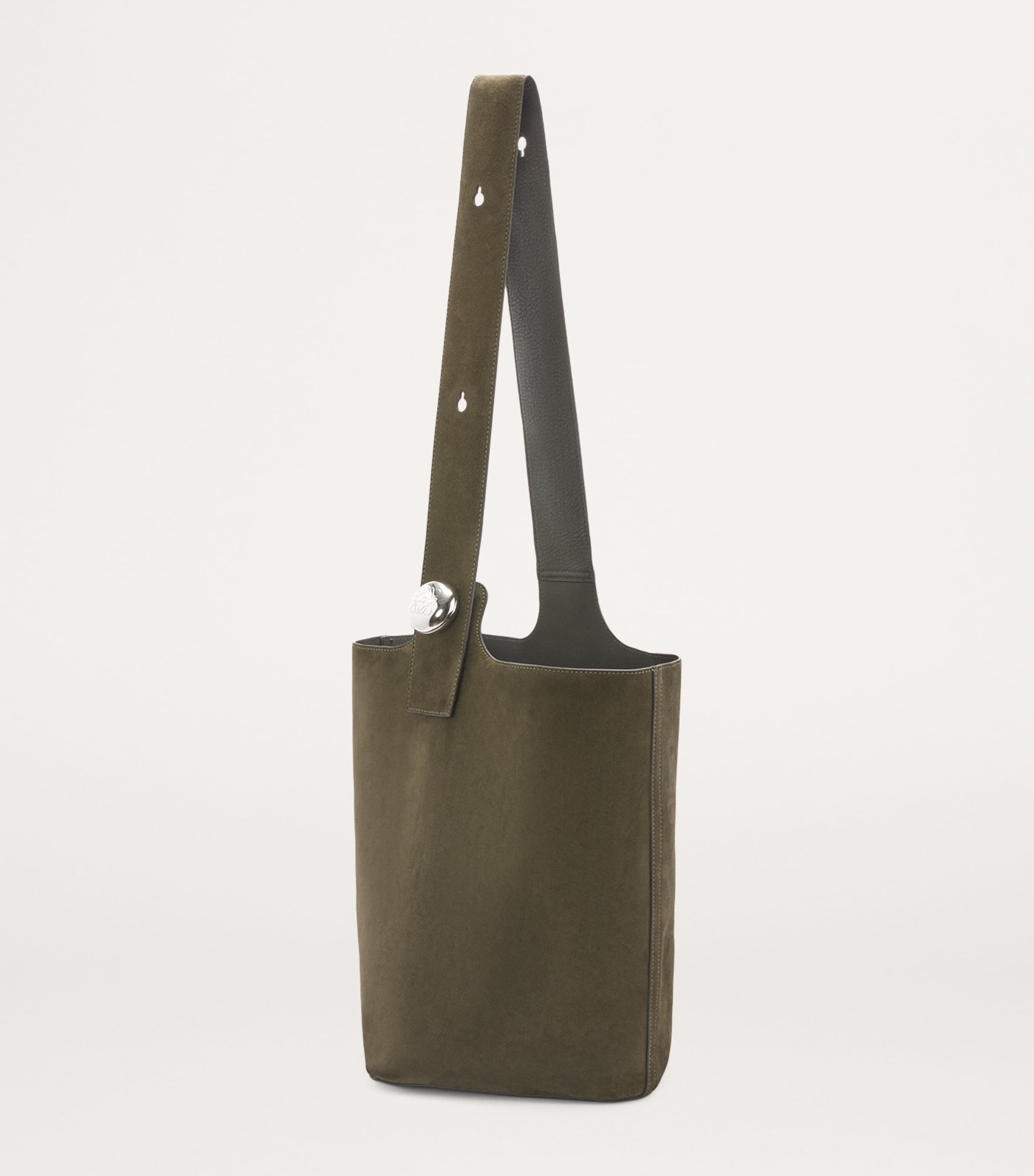 Large Suede Pebble Bucket Bag DARK OLIVE Image 2