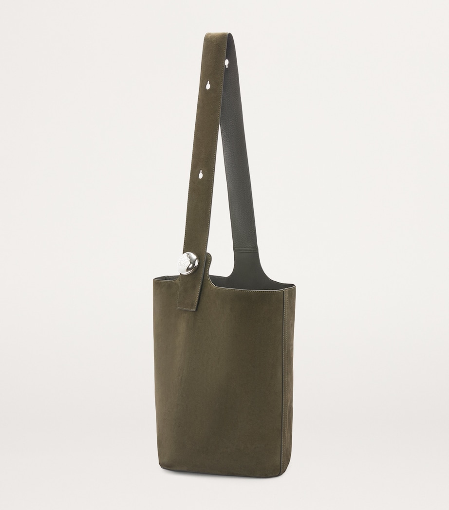Large Suede Pebble Bucket Bag DARK OLIVE Image 2