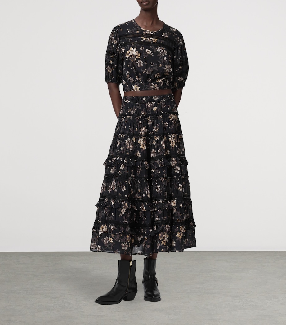 AllSaints Womens Floral Print Talia Midi Skirt Vine Black Image 2