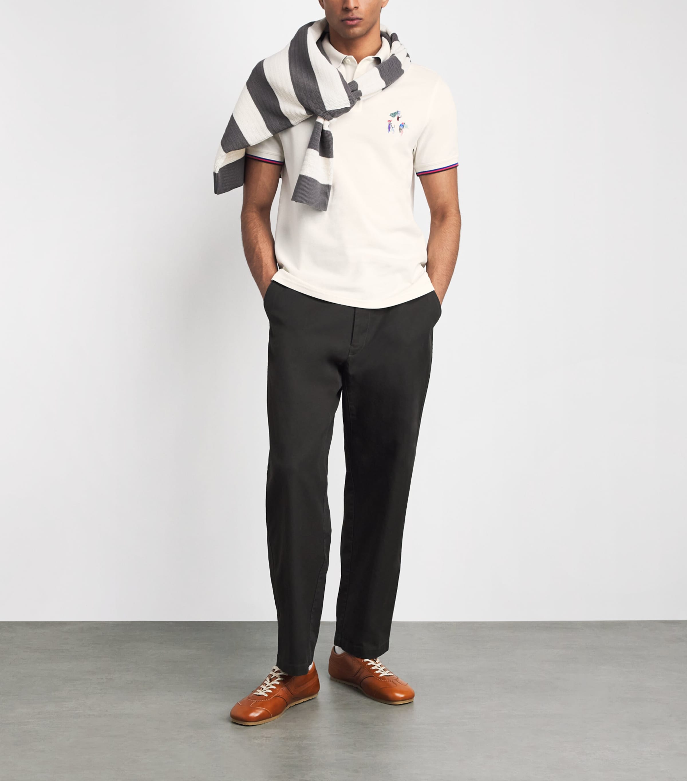 Barbour Mens x Paul Smith Cotton Pique Polo Shirt Whisper Image 2