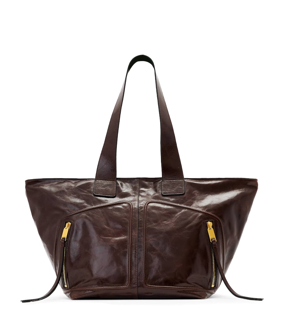 AllSaints Buffalo Leather Jean Rey Tote Bag Cognac Brown Image 1