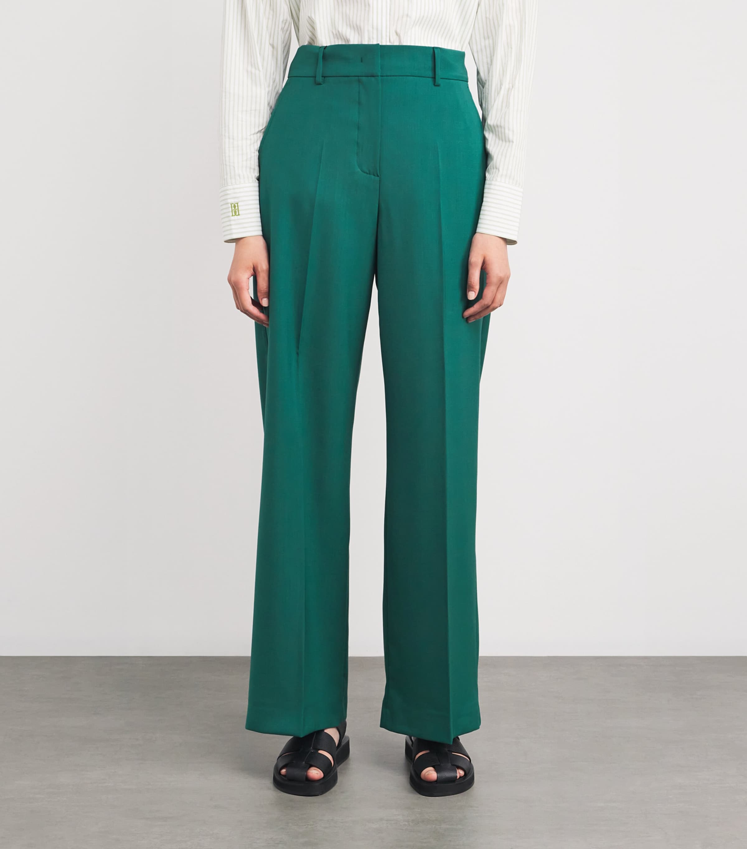 Virgin Wool Tailored Trousers GREEN Image 3