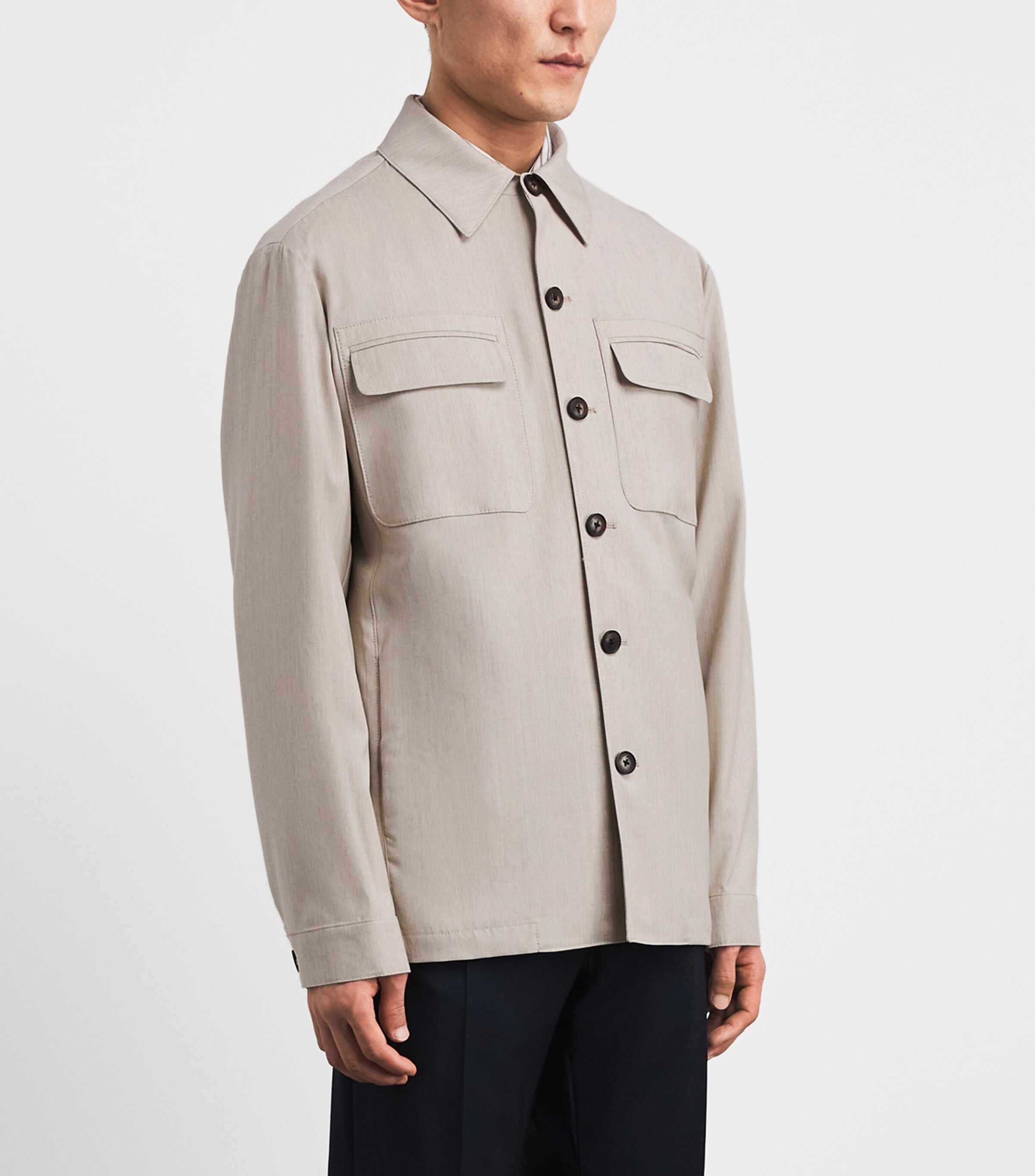 Pal Zileri Mens Stretch-Virgin Wool Overshirt Natural Image 4