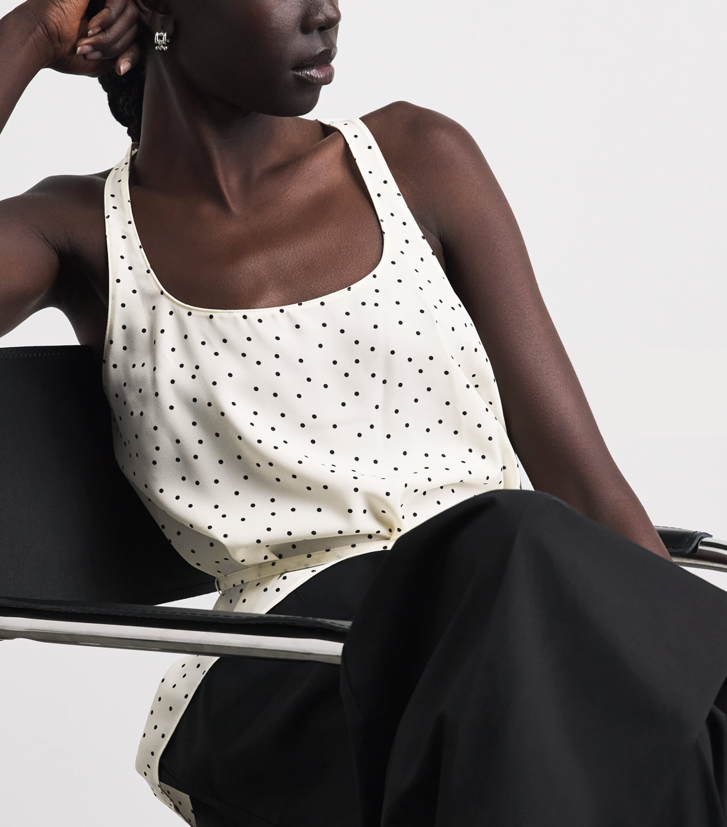 Theory Womens Silk-Blend Polka-Dot Tank Top Chk Ivory Multi Image 3
