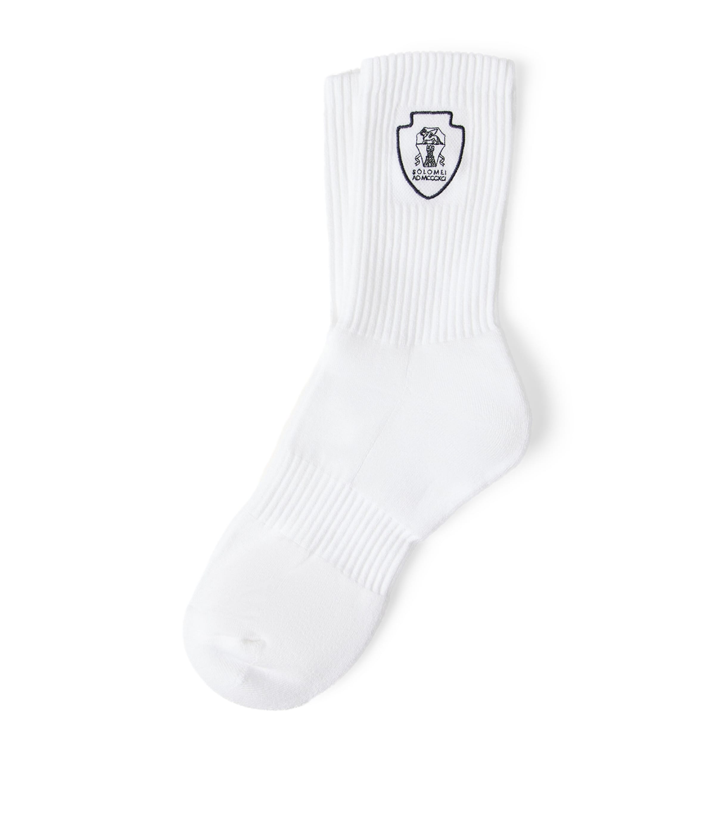 Brunello Cucinelli White Techno Cotton Knit Logo Socks In White