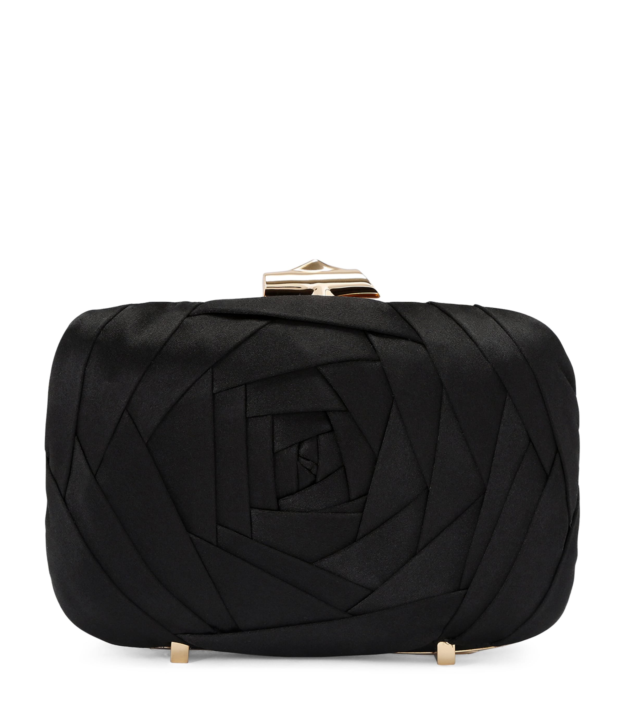 Roger Vivier Satin Rose Vivier Clutch Bag In Black
