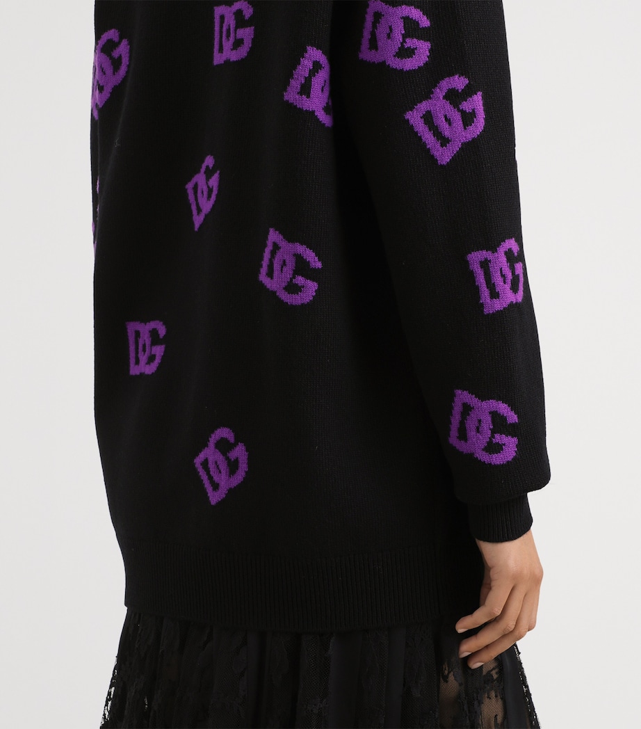 Virgin Wool Logo Cardigan N9867-NERO/VIOLA Image 5
