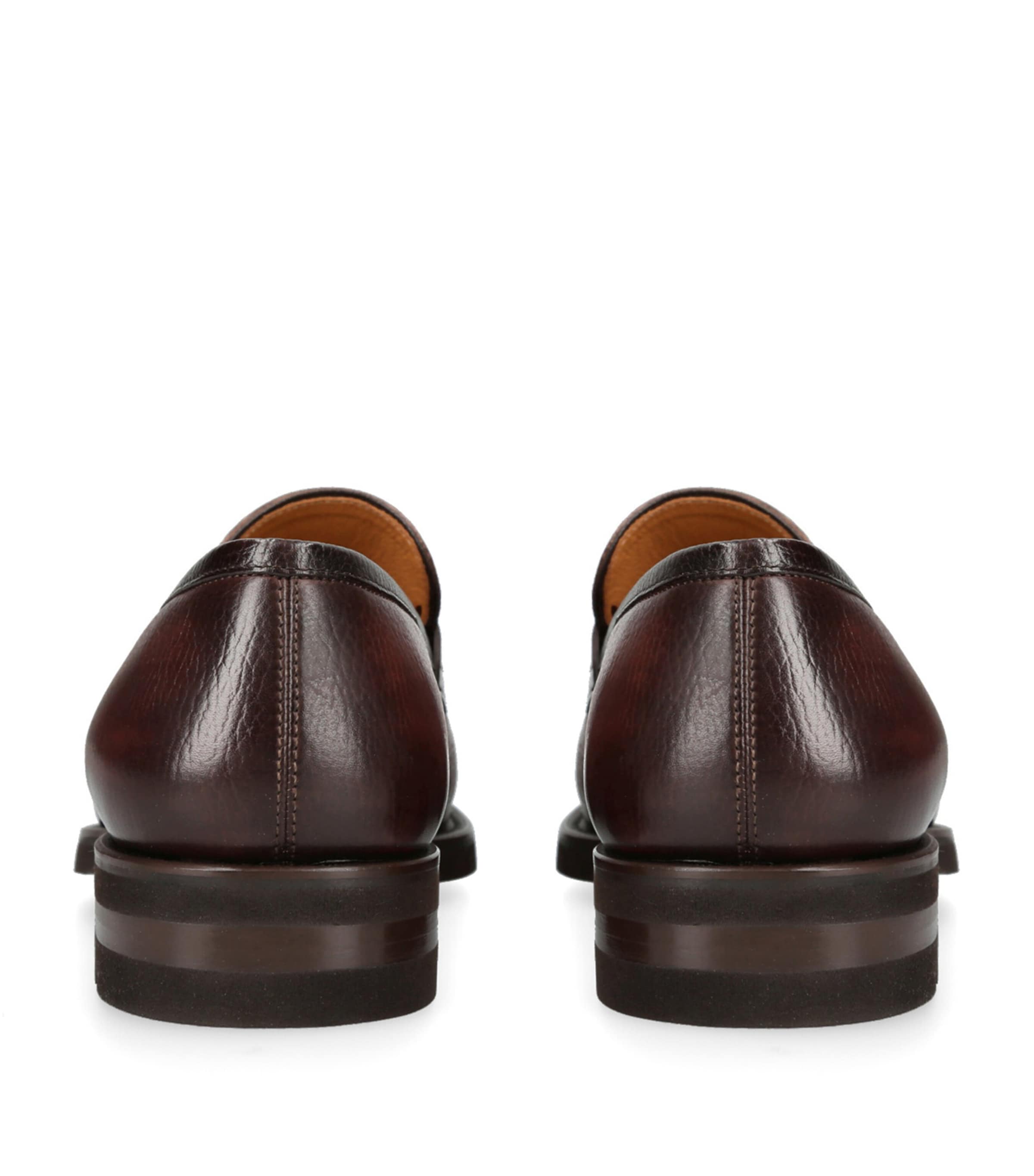 Leather Pebble-Textured Penny Loafers BROWN Image 2