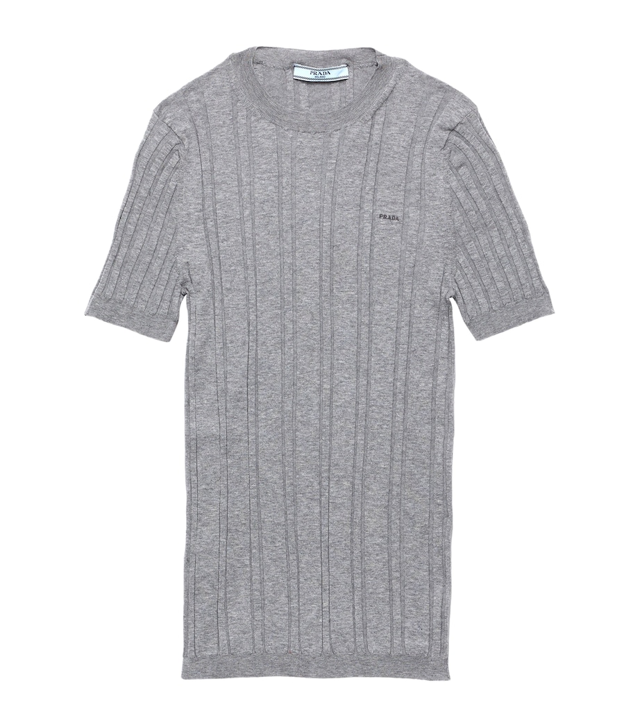 Prada Womens Cotton Ribbed Short-Sleeve T-Shirt Grey Image 1