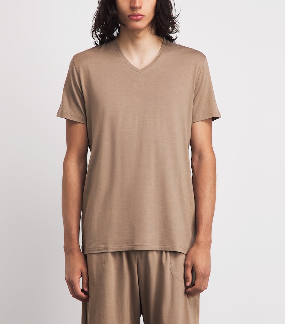Derek Rose Mens Basel V-Neck Lounge T-Shirt Bro Image 4