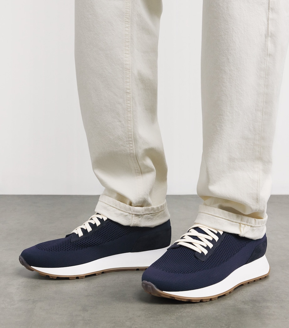 Leather-Blend Scarpa Running Trainers BLU, BLU Image 2