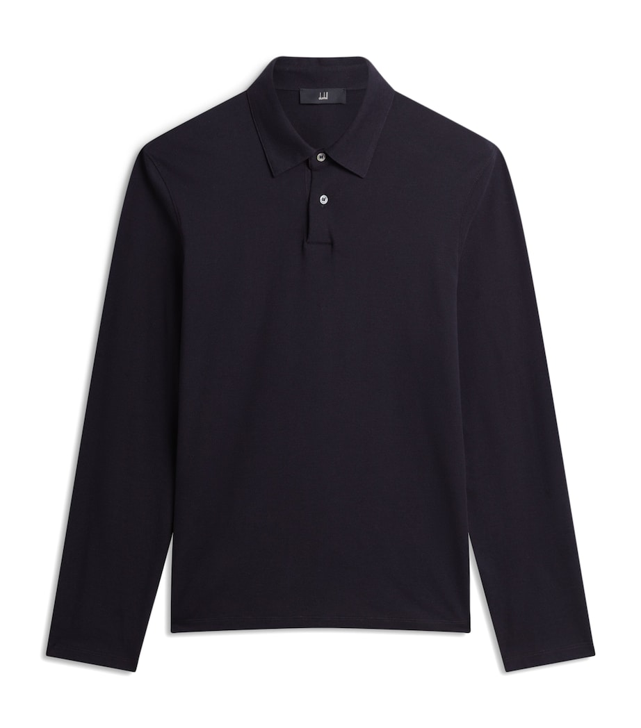 Cotton-Silk Piqué Long-Sleeve Polo Shirt 416HOUSE NAVY Image 1