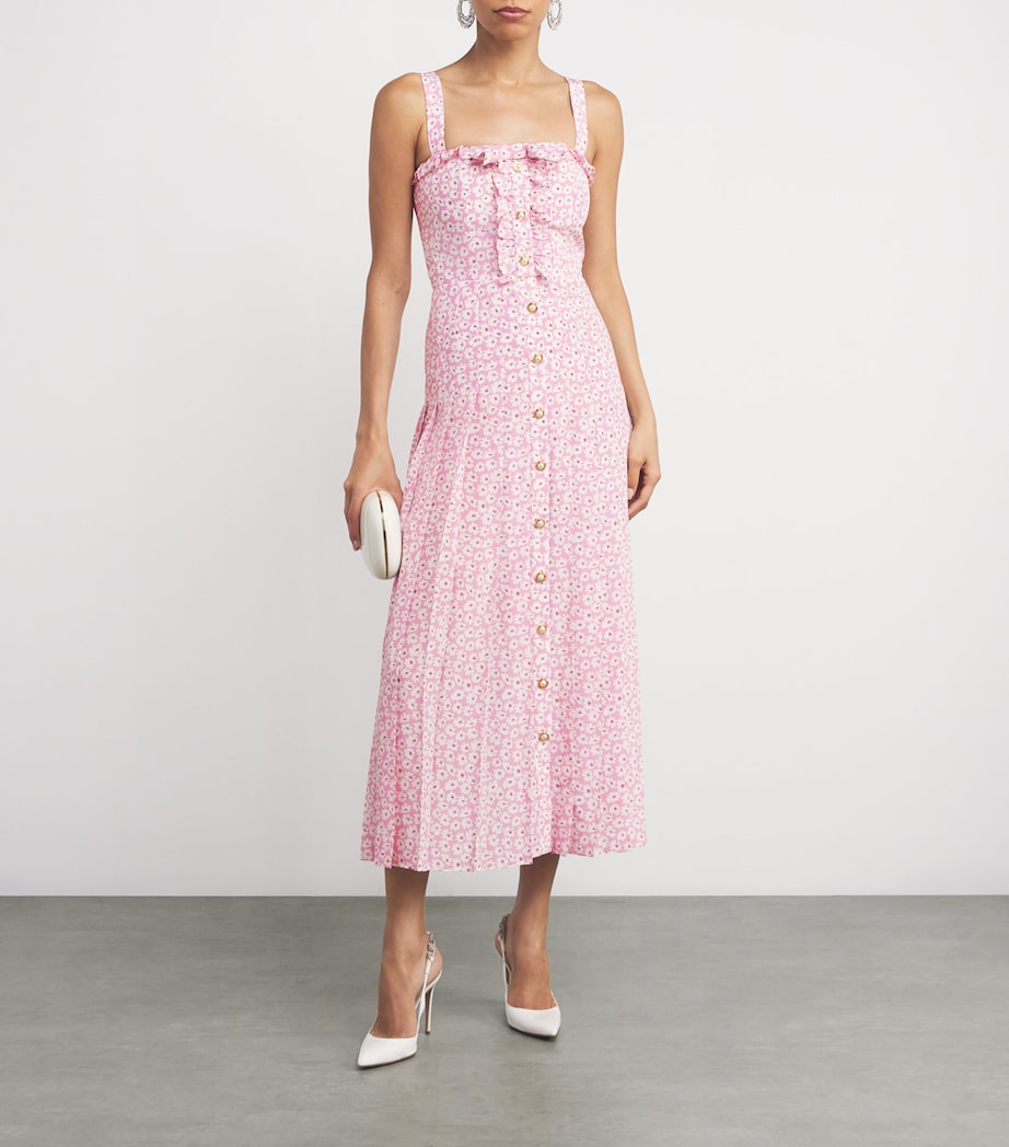 Silk Floral Pleated Midi Dress 1816 PINK-WHITE Image 2