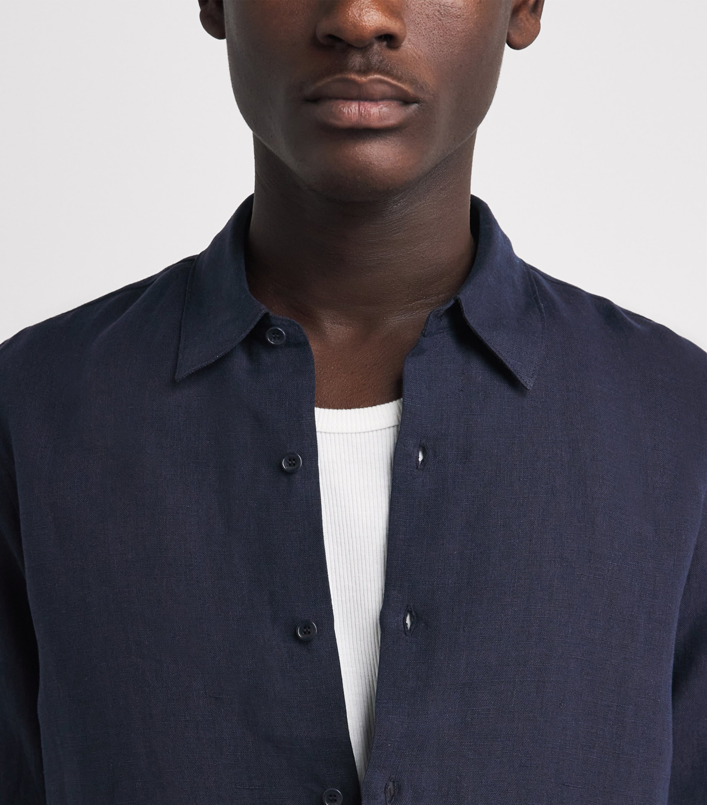 Sandro Paris Mens Linen Shirt Navy Blue Image 3