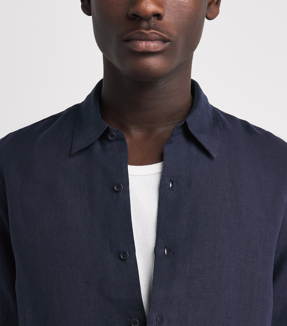 Sandro Paris Mens Linen Shirt Navy Blue Image 3