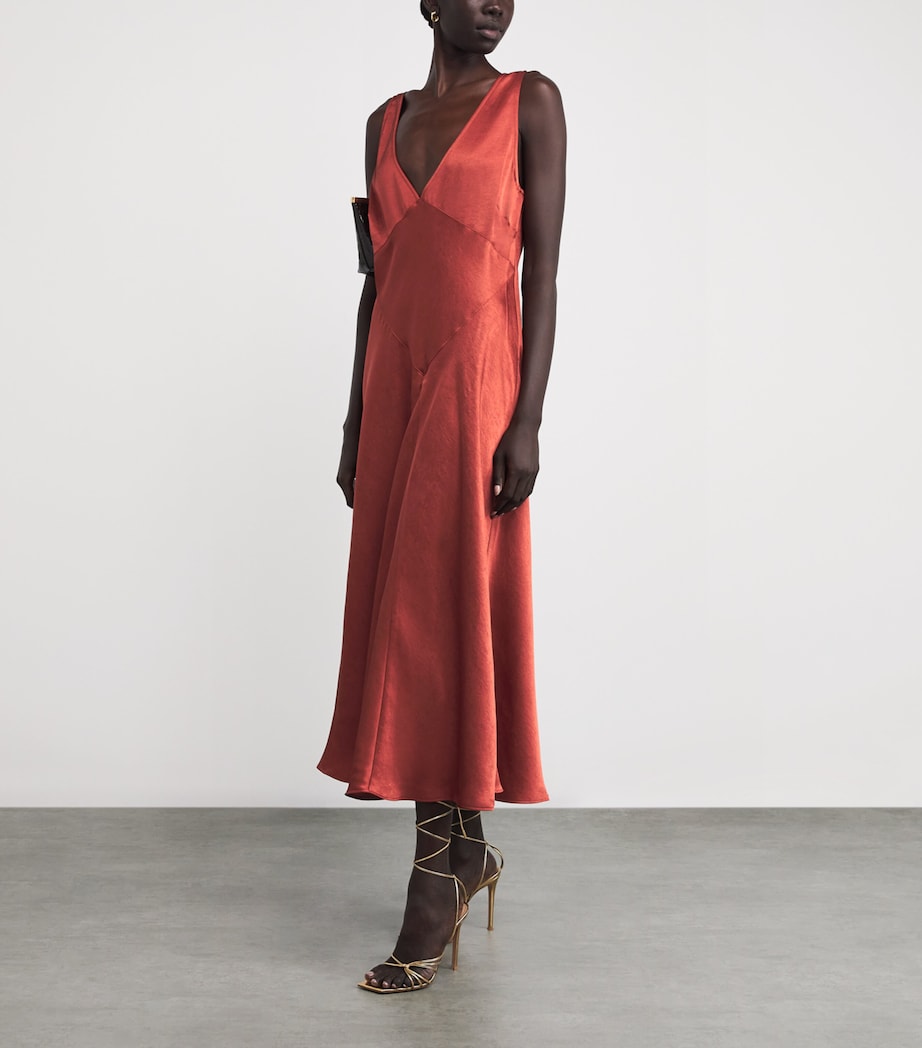 Satin Panelled Midi Dress RUST Image 2