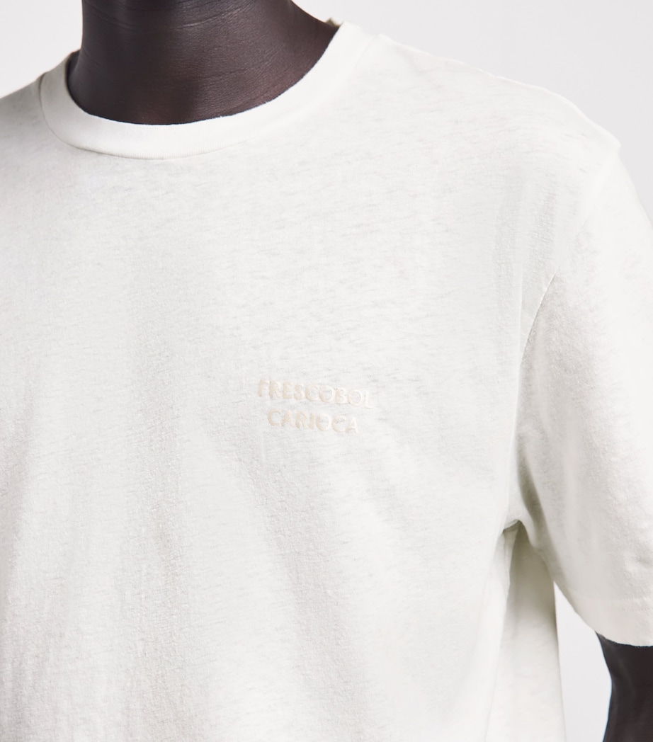 Frescobol Carioca Mens Cotton-Linen Dinis T-Shirt Cream Image 3