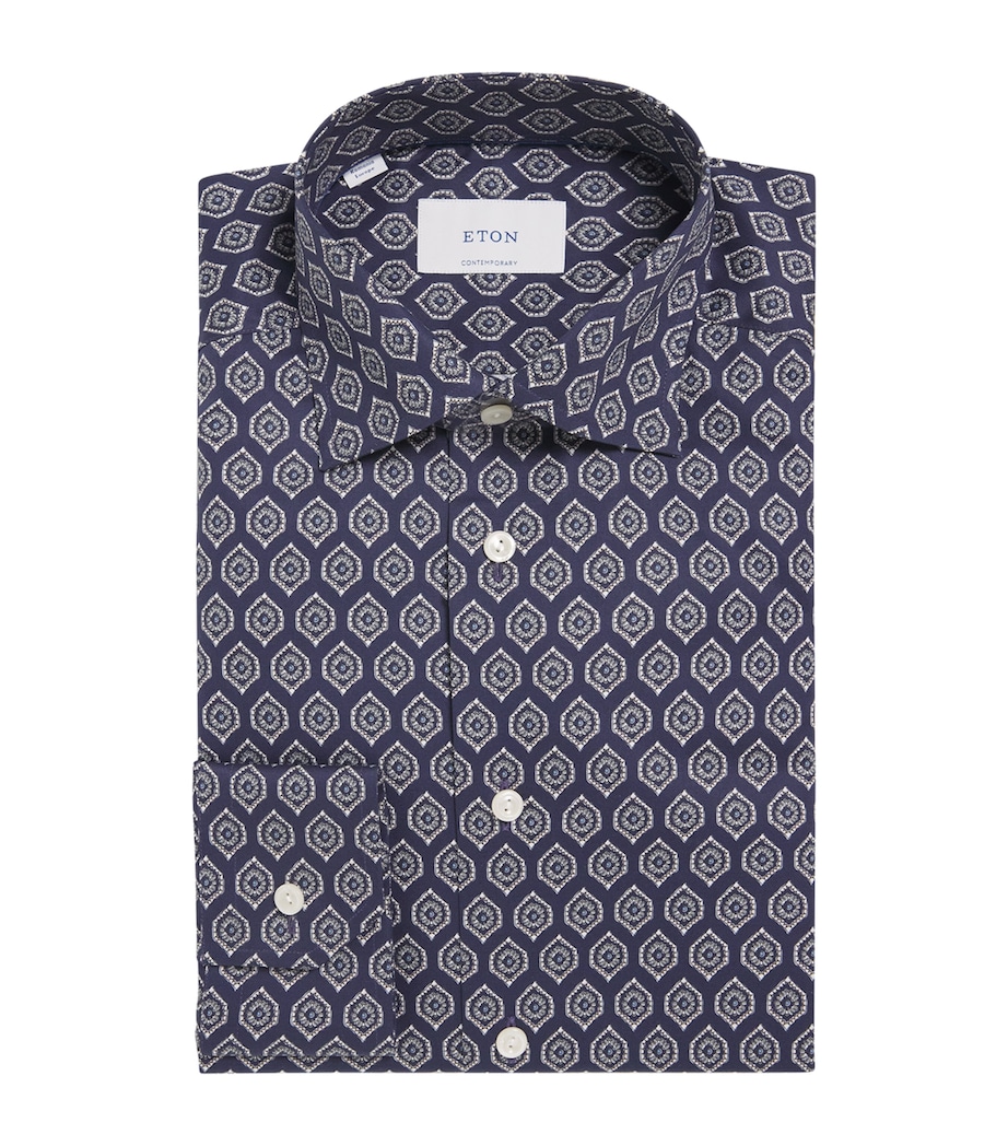 Cotton Twill Geometric Print Contemporary Fit Shirt 28NAVY BLUE Image 1