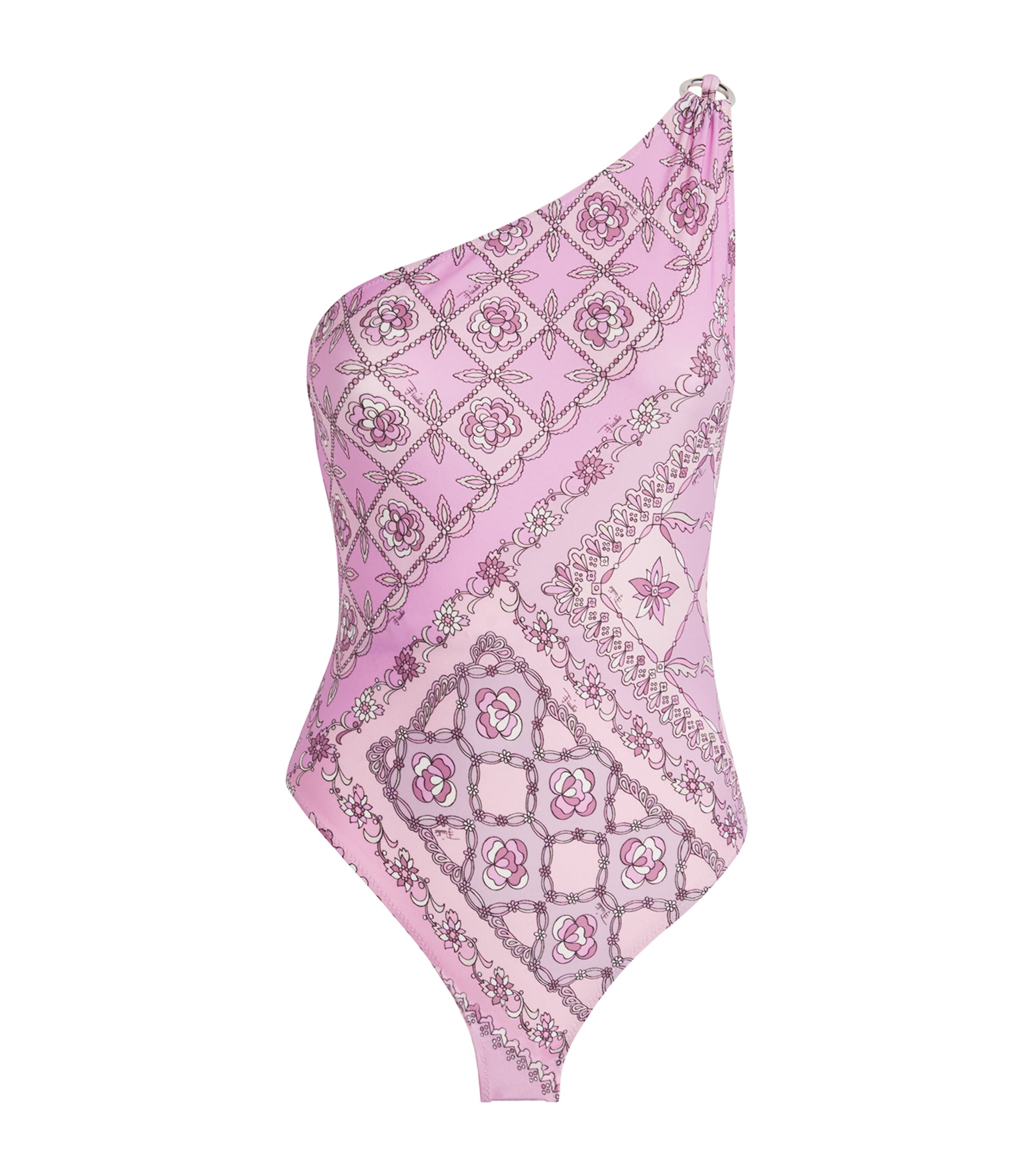 Pucci One-shoulder Printed Swimsuit In Pink