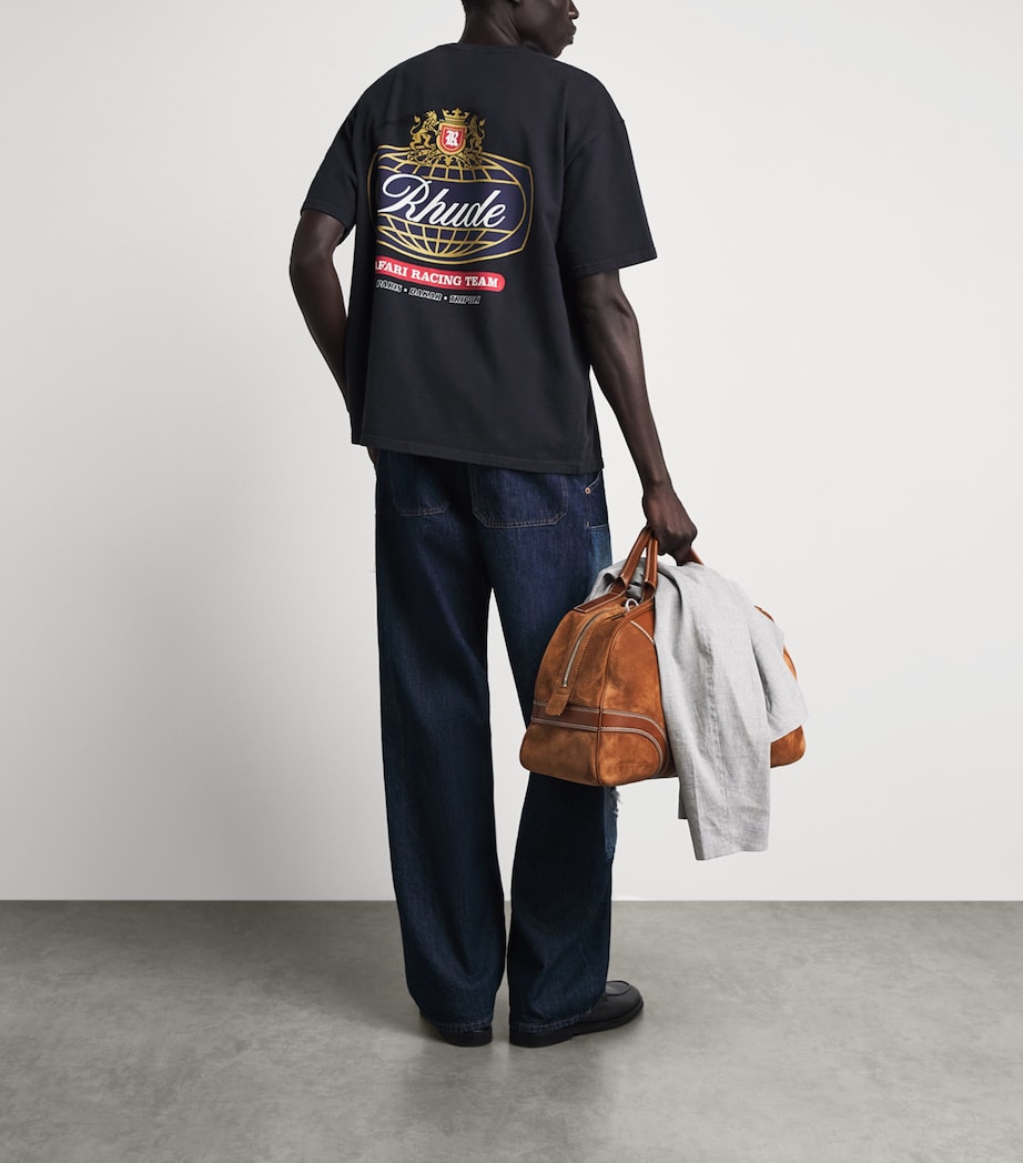 Rhude Mens Cotton Safari Crest T-Shirt Vntg Blk/blu/rd Image 2