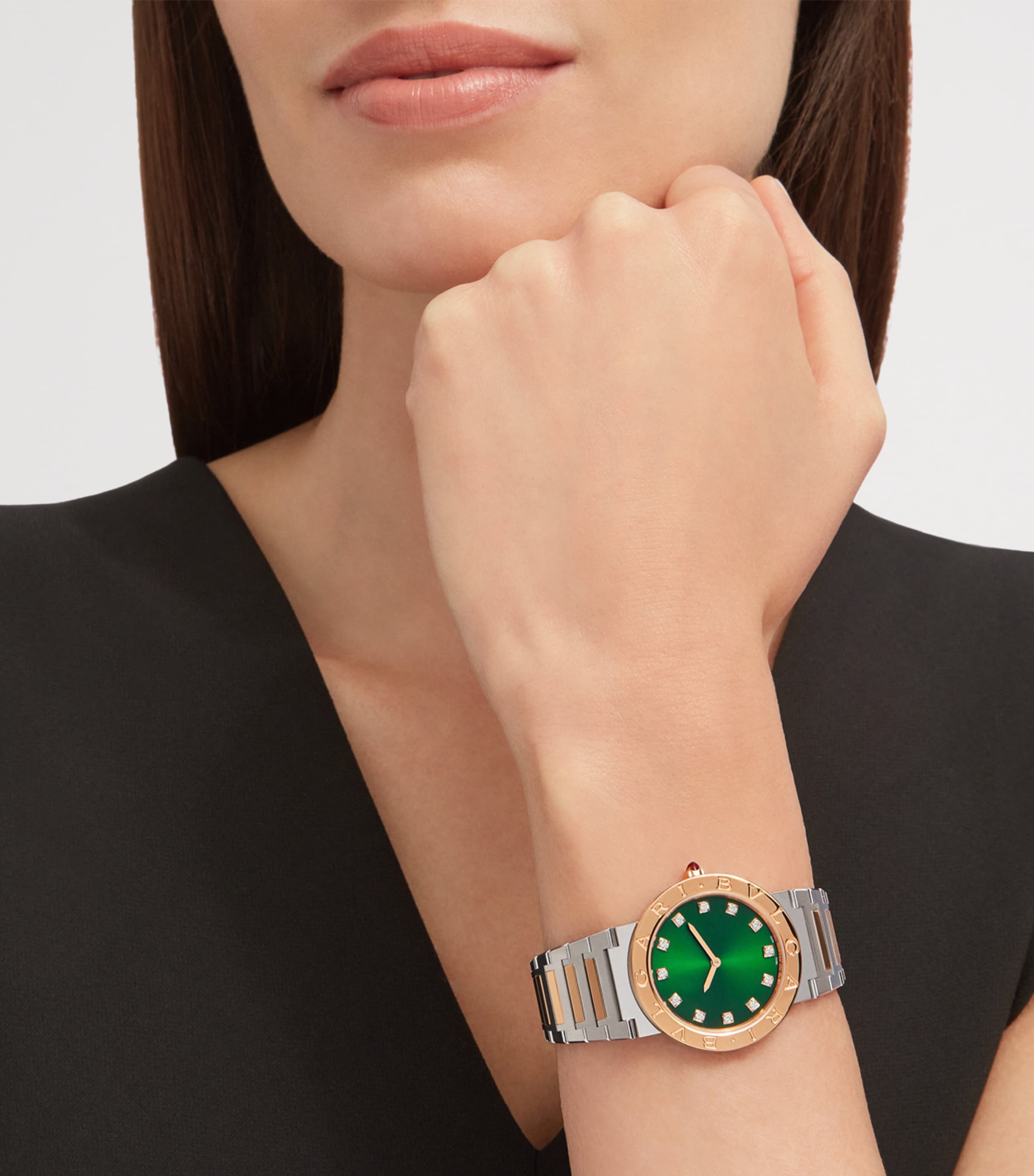 Stainless Steel and Rose Gold BVLGARI BVLGARI Lady Watch 33mm GREEN Image 3
